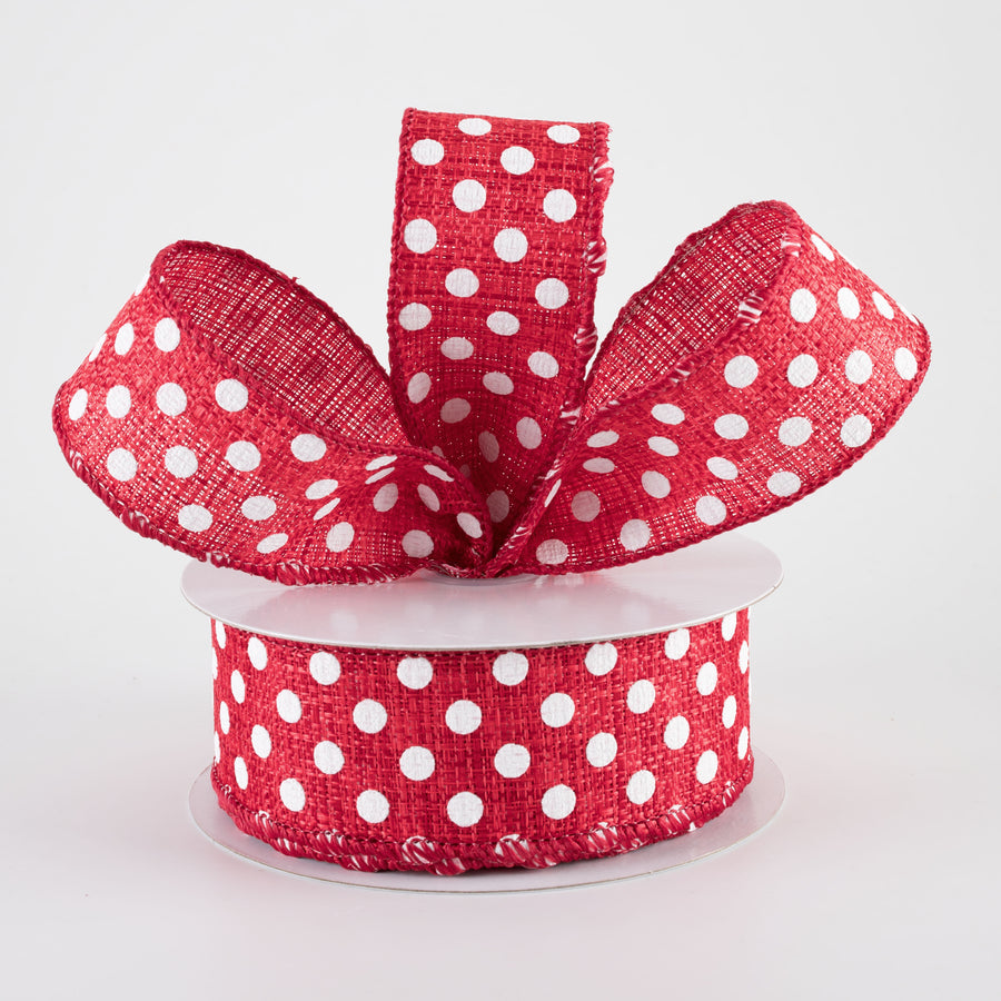 1.5" Polka Dot Tweed Ribbon: Red & White (10 Yards)