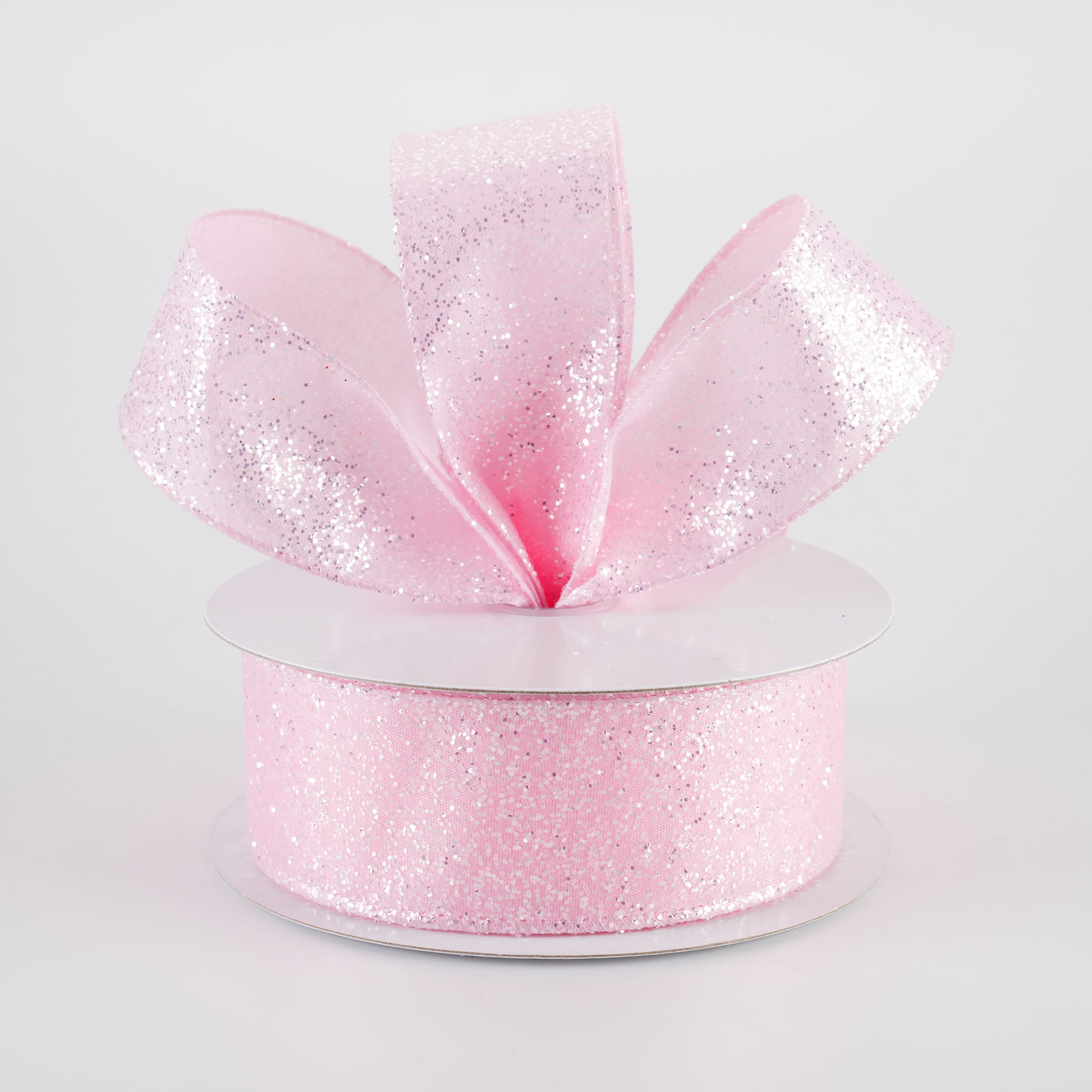1.5" Candy Glittered Satin Ribbon: Light Pink (10 Yards)