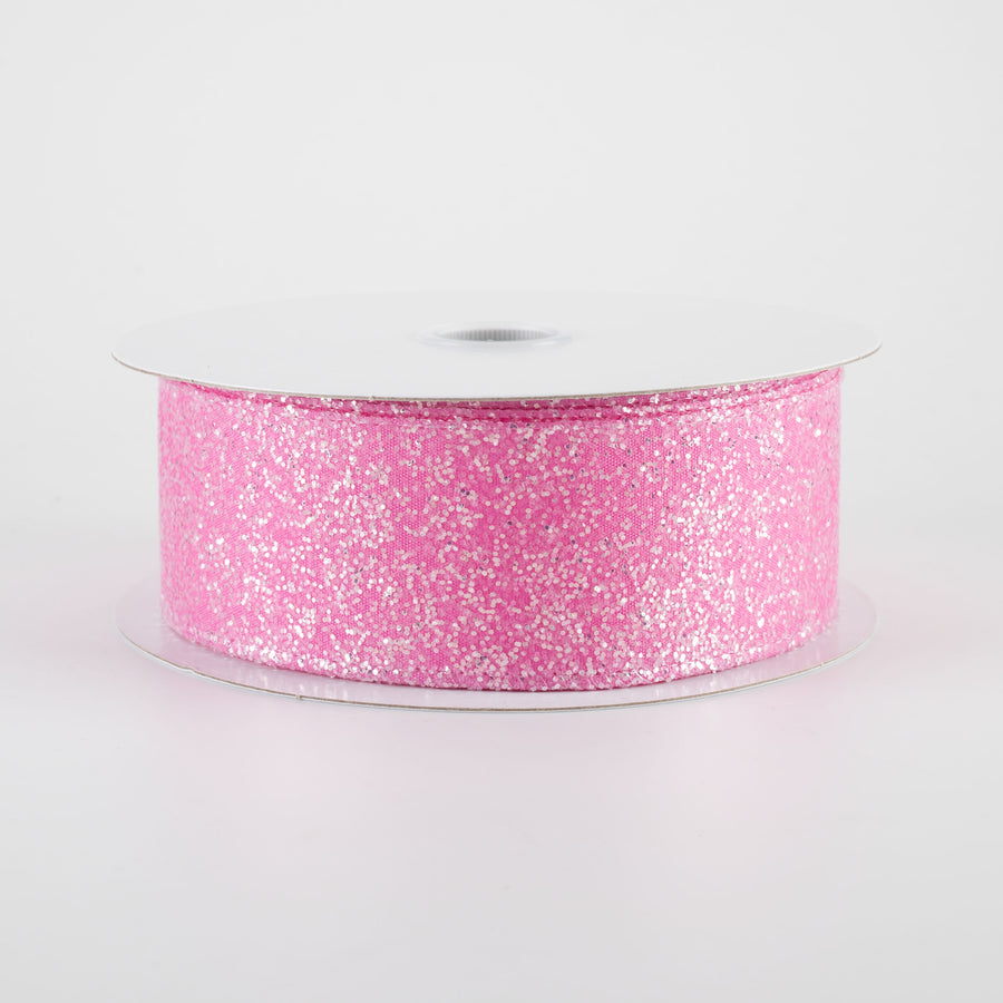 1.5" Candy Glittered Satin Ribbon: Fuchsia Hot Pink (10 Yards)