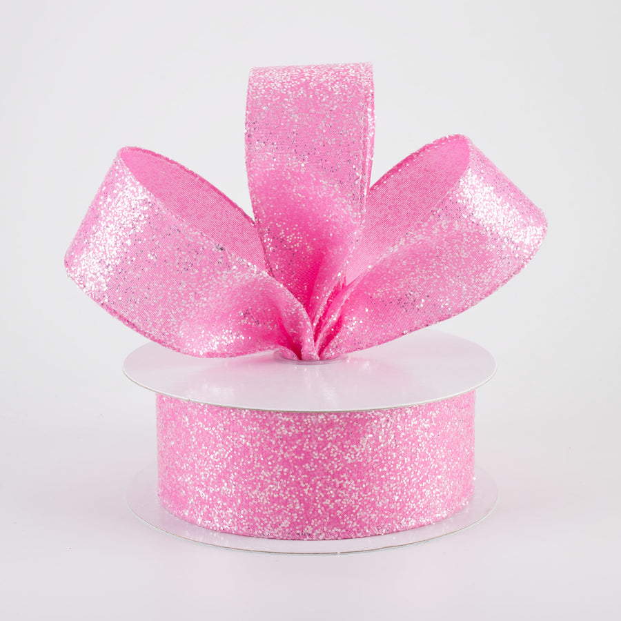 1.5" Candy Glittered Satin Ribbon: Fuchsia Hot Pink (10 Yards)