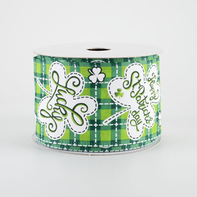 2.5" Lucky Shamrocks St Patrick's Day Plaid Ribbon: Green (10 Yards)