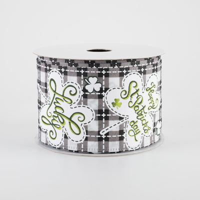 2.5" Lucky Shamrocks St Patrick's Day Plaid Ribbon: Black (10 Yards)