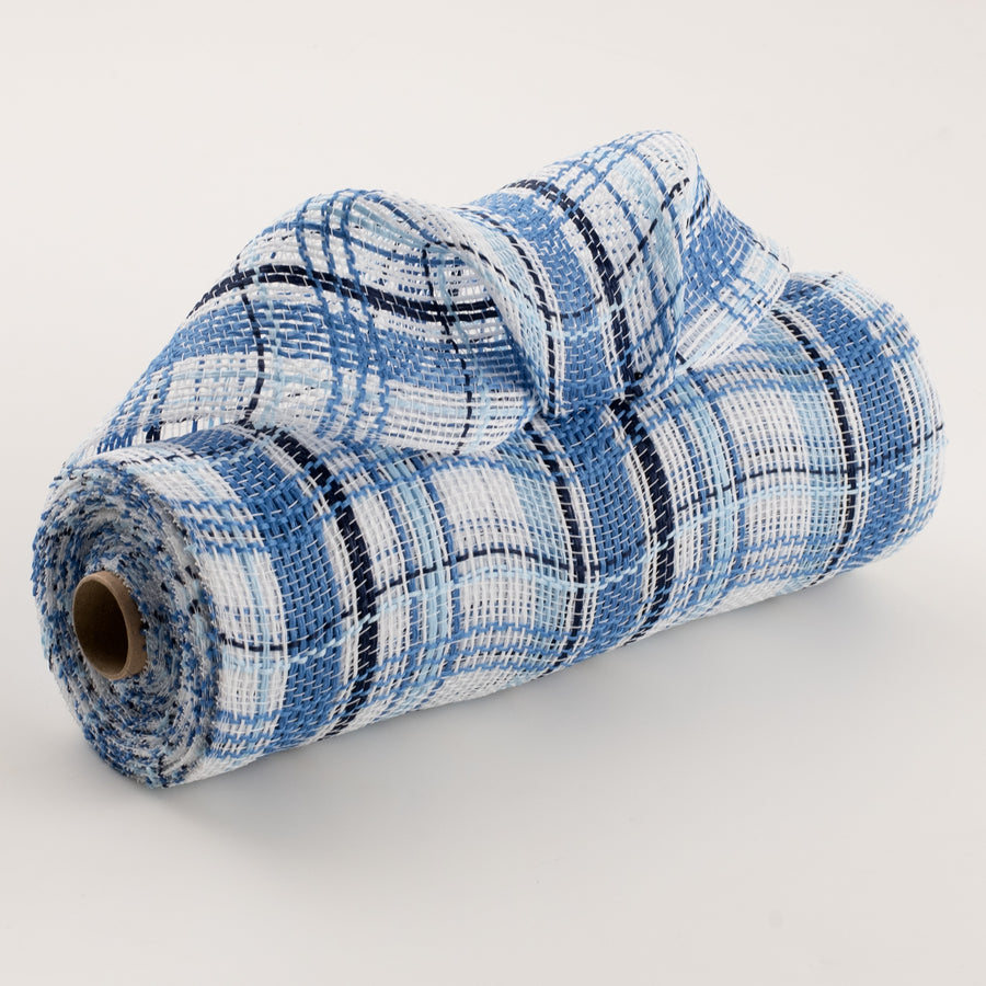 10" Fabric Plaid Mesh: Navy, Light Blue & White