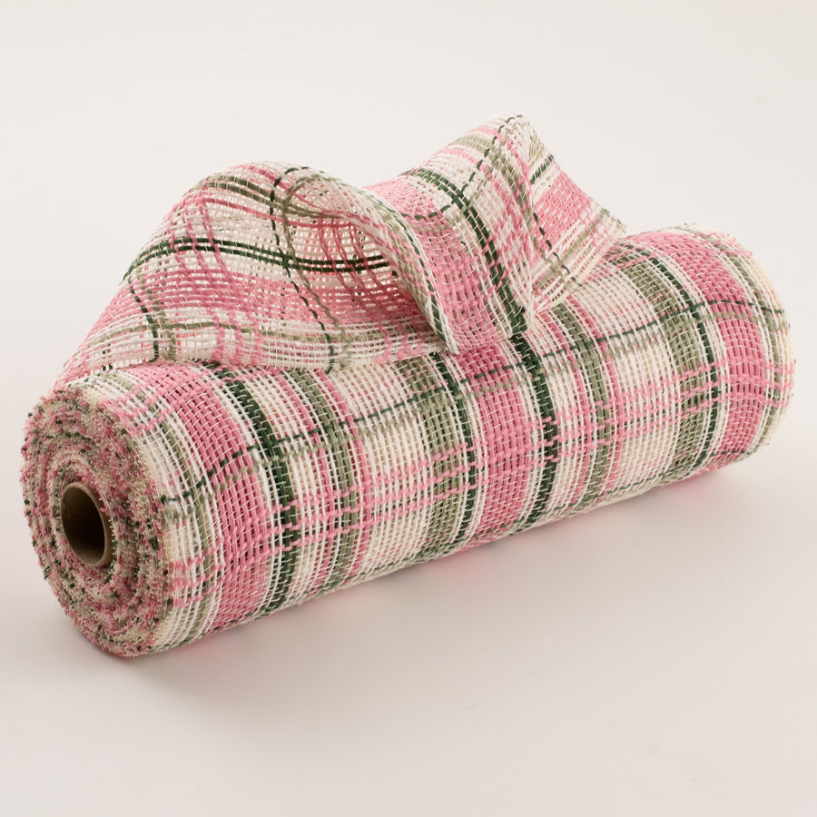 10" Fabric Plaid Mesh: Pink, Green & Cream