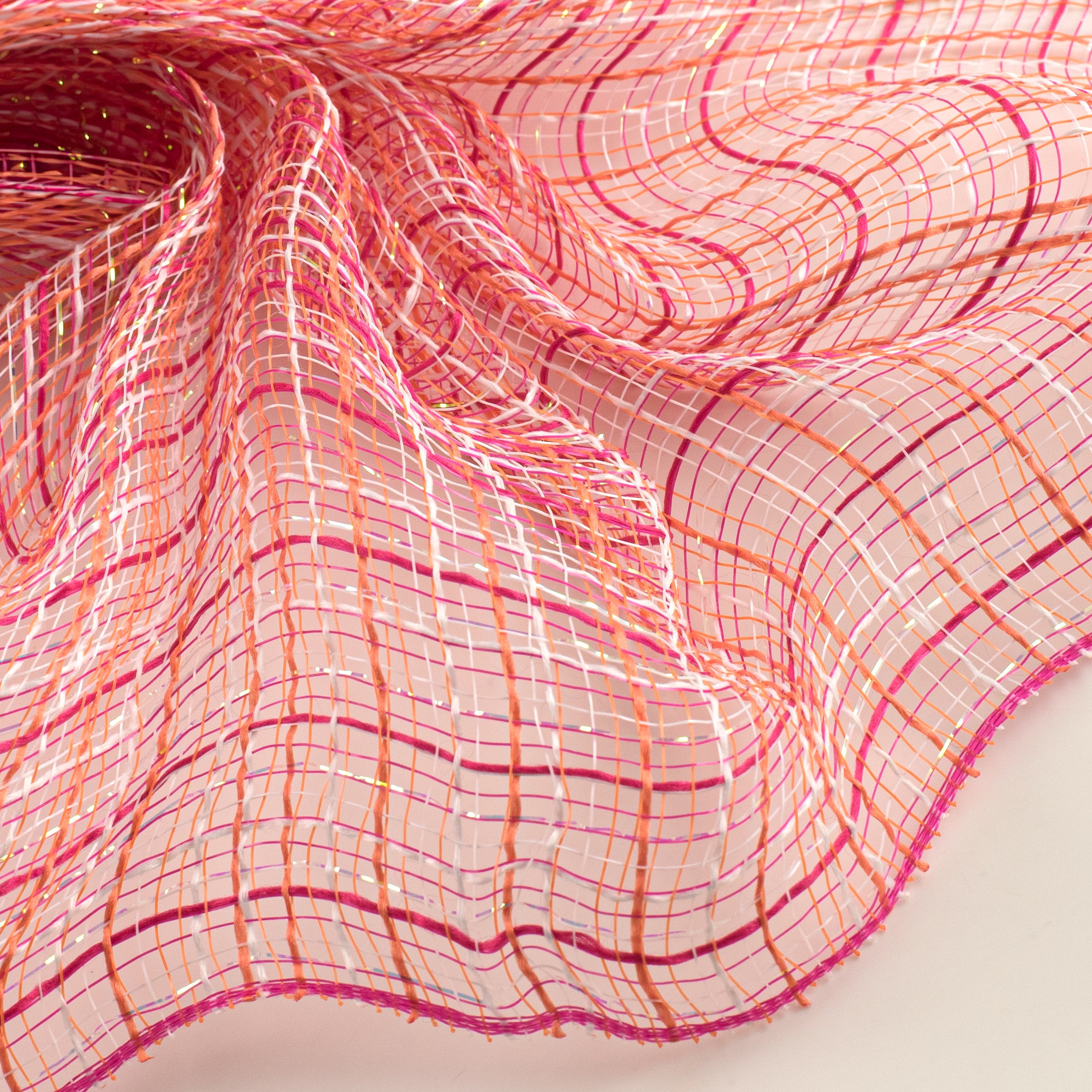 10" Iridescent Fabric Tweed Mesh: Fuchsia Pink & Coral Orange