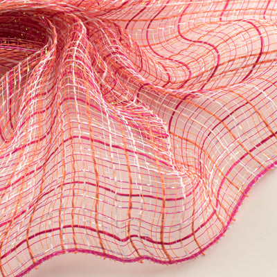 10" Iridescent Fabric Tweed Mesh: Fuchsia Pink & Coral Orange