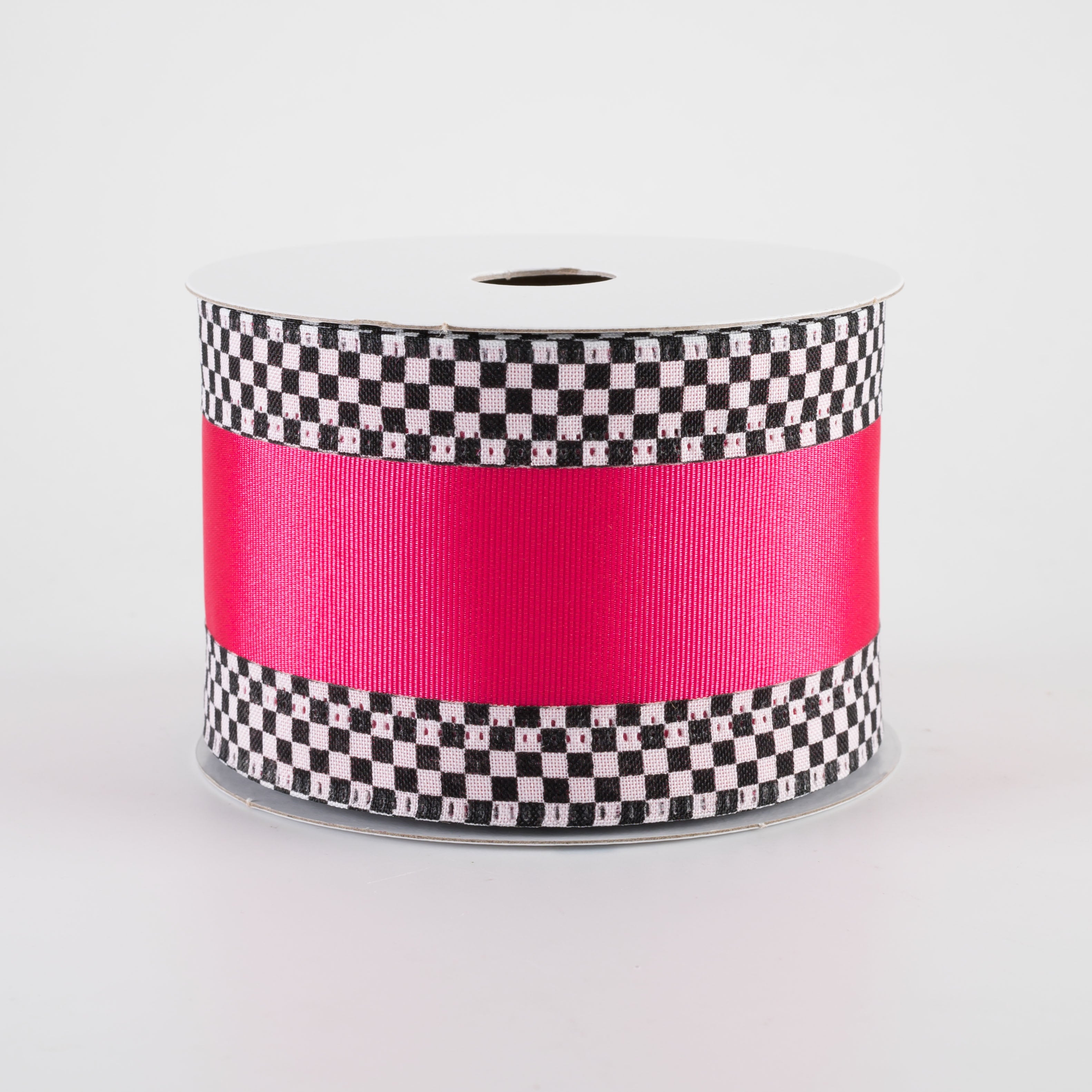 2.5" Ribbed Satin Check Edge Ribbon: Fuchsia Hot Pink (10 Yards)