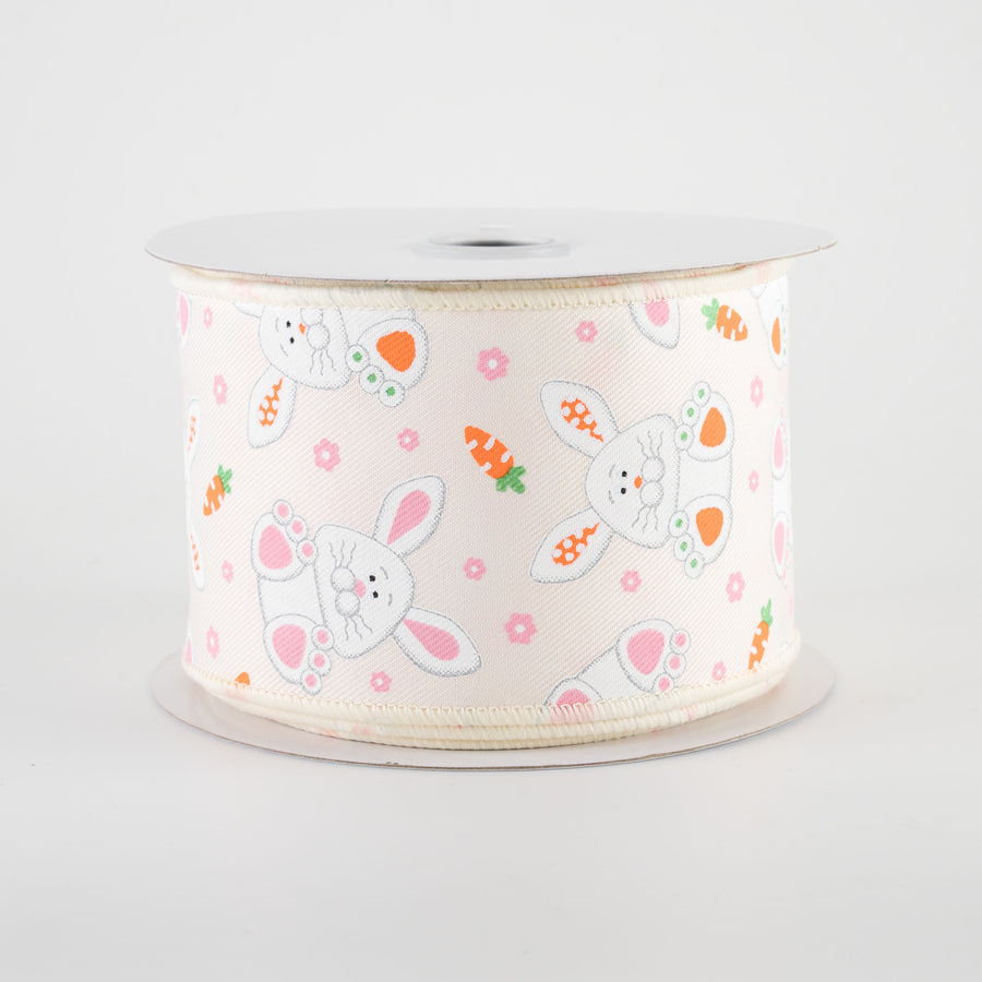 2.5" Playful Bunnies Ribbon: Ivory (10 Yards)