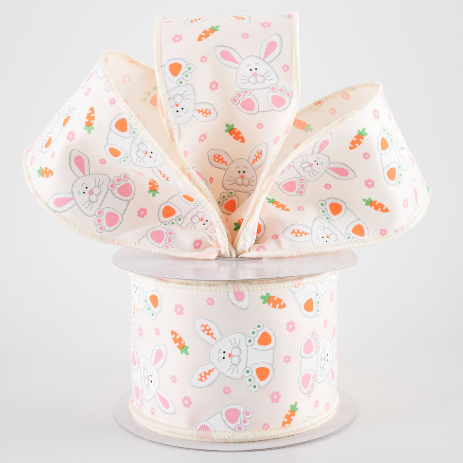 2.5" Playful Bunnies Ribbon: Ivory (10 Yards)