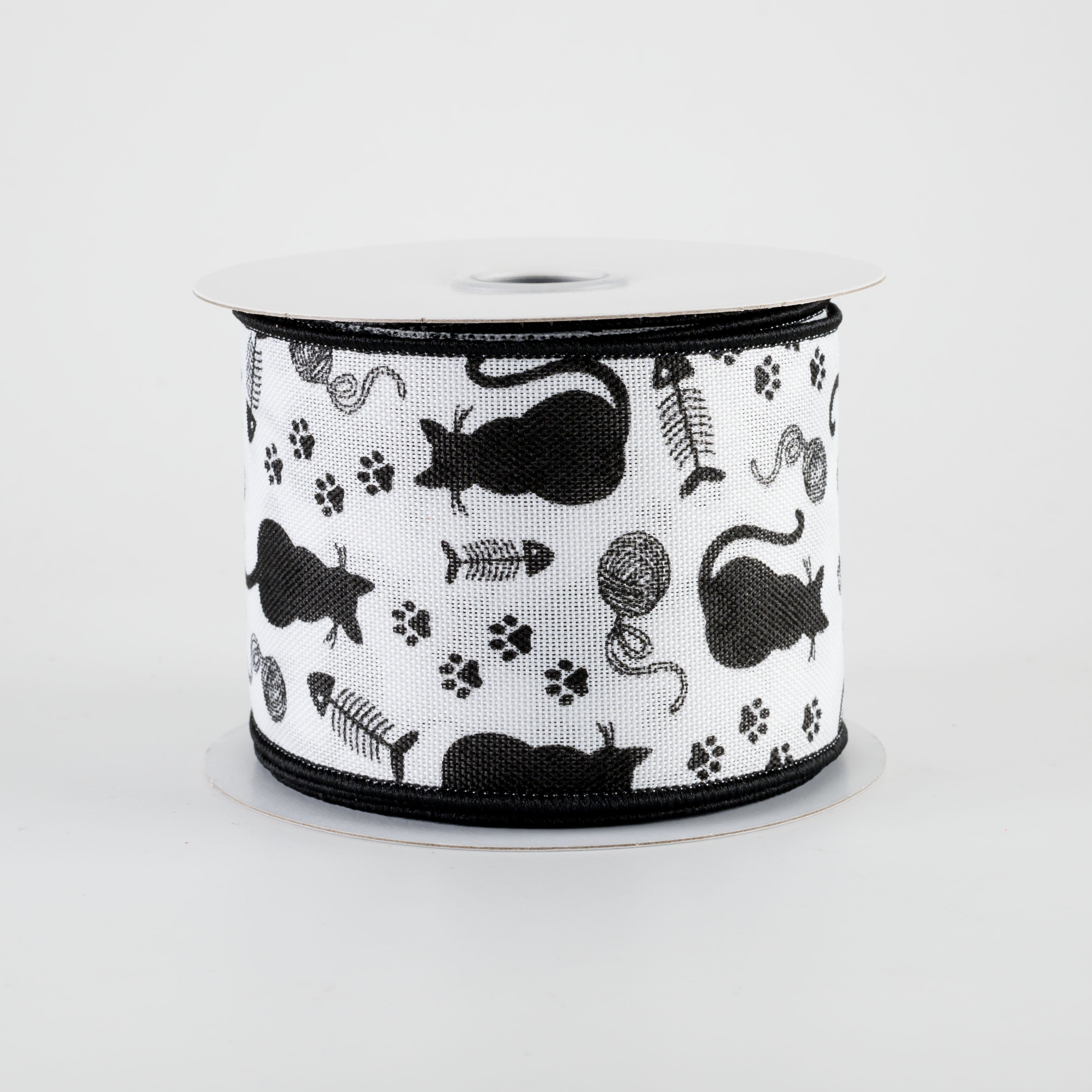2.5" Cat Silhouettes Ribbon: White (10 Yards)