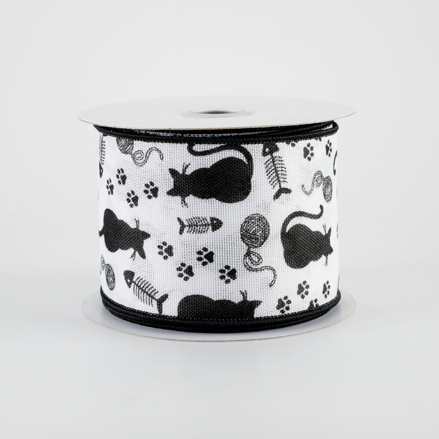 2.5" Cat Silhouettes Ribbon: White (10 Yards)