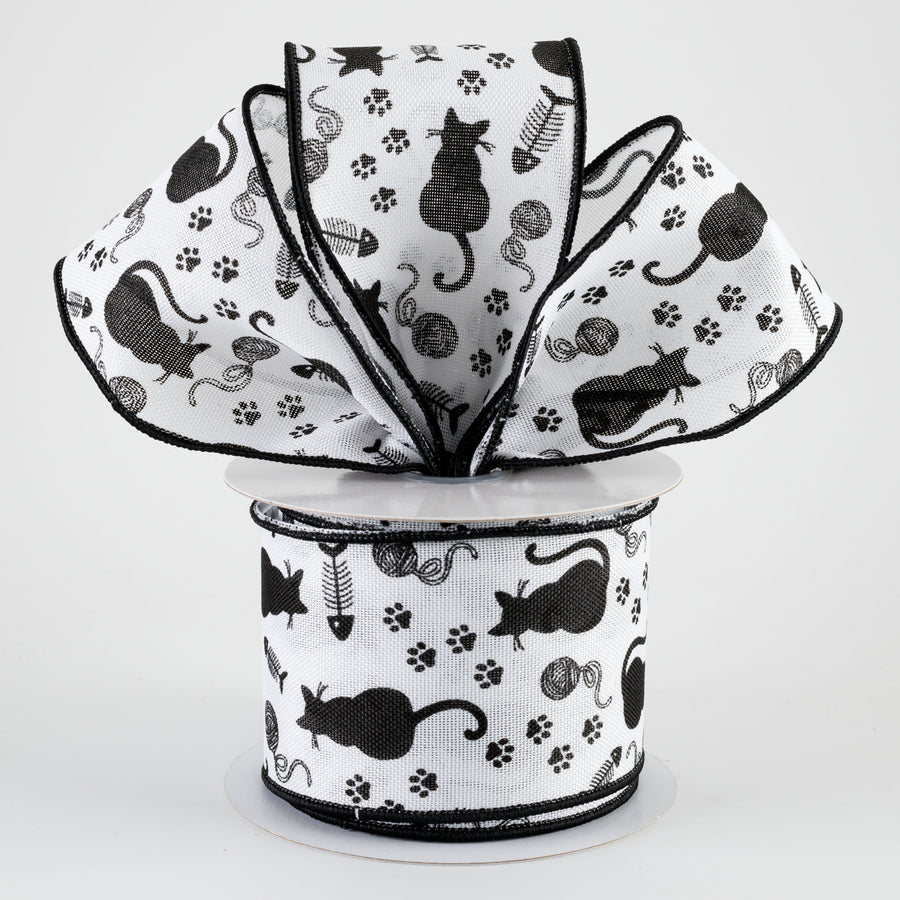 2.5" Cat Silhouettes Ribbon: White (10 Yards)