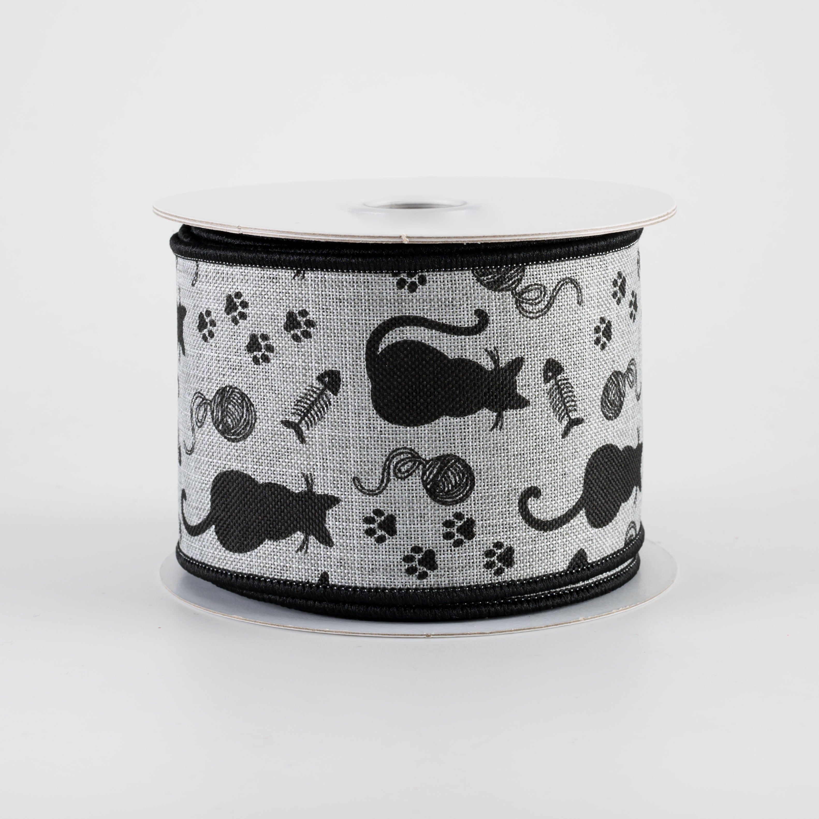 2.5" Cat Silhouettes Ribbon: Grey (10 Yards)