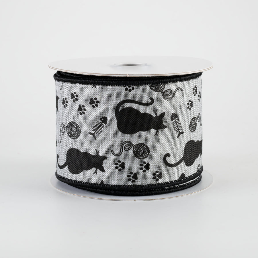 2.5" Cat Silhouettes Ribbon: Grey (10 Yards)