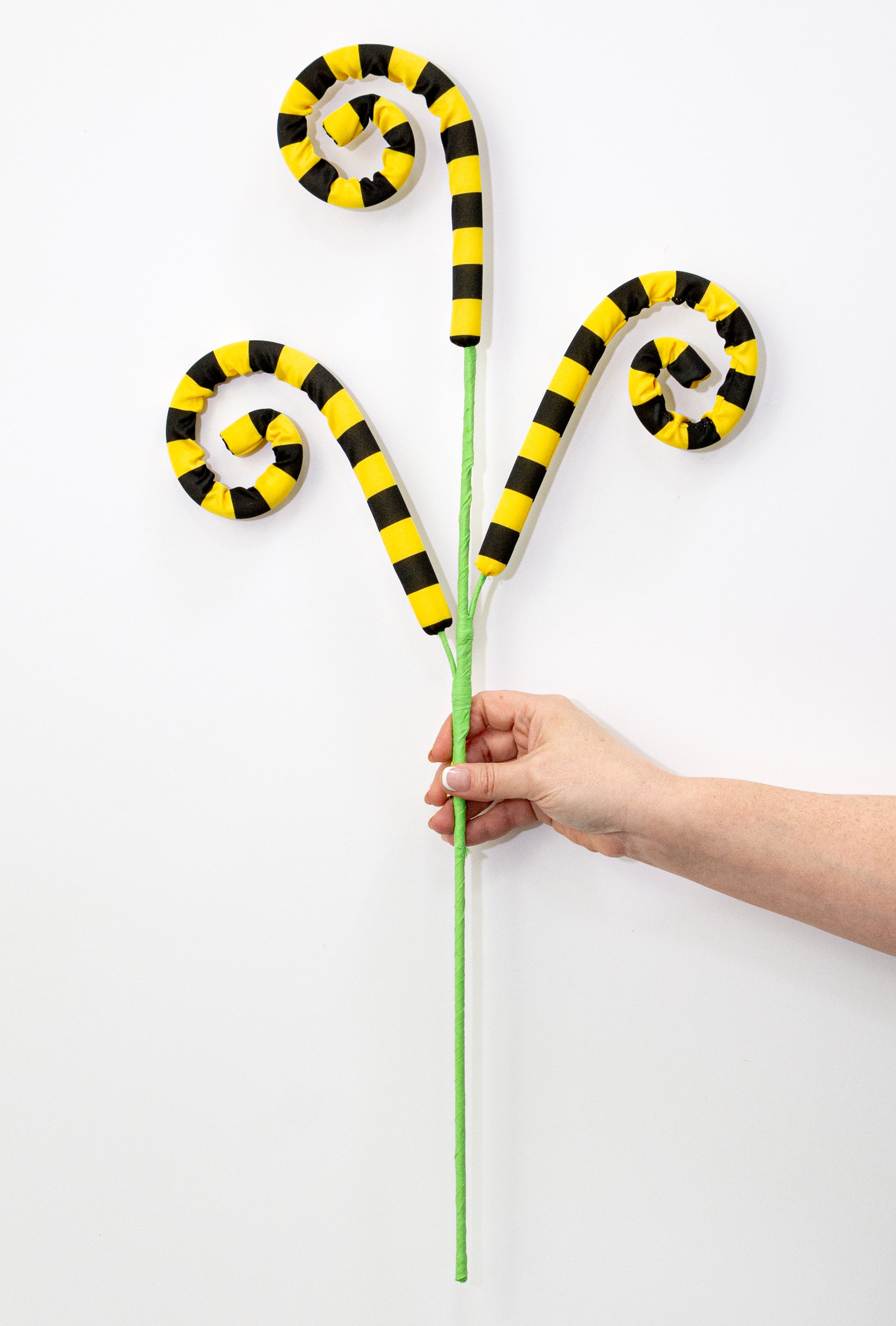 30" Fabric Stripe Curly Spray: Yellow & Black
