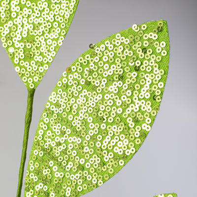 27" Sequin Leaf Spray: Green