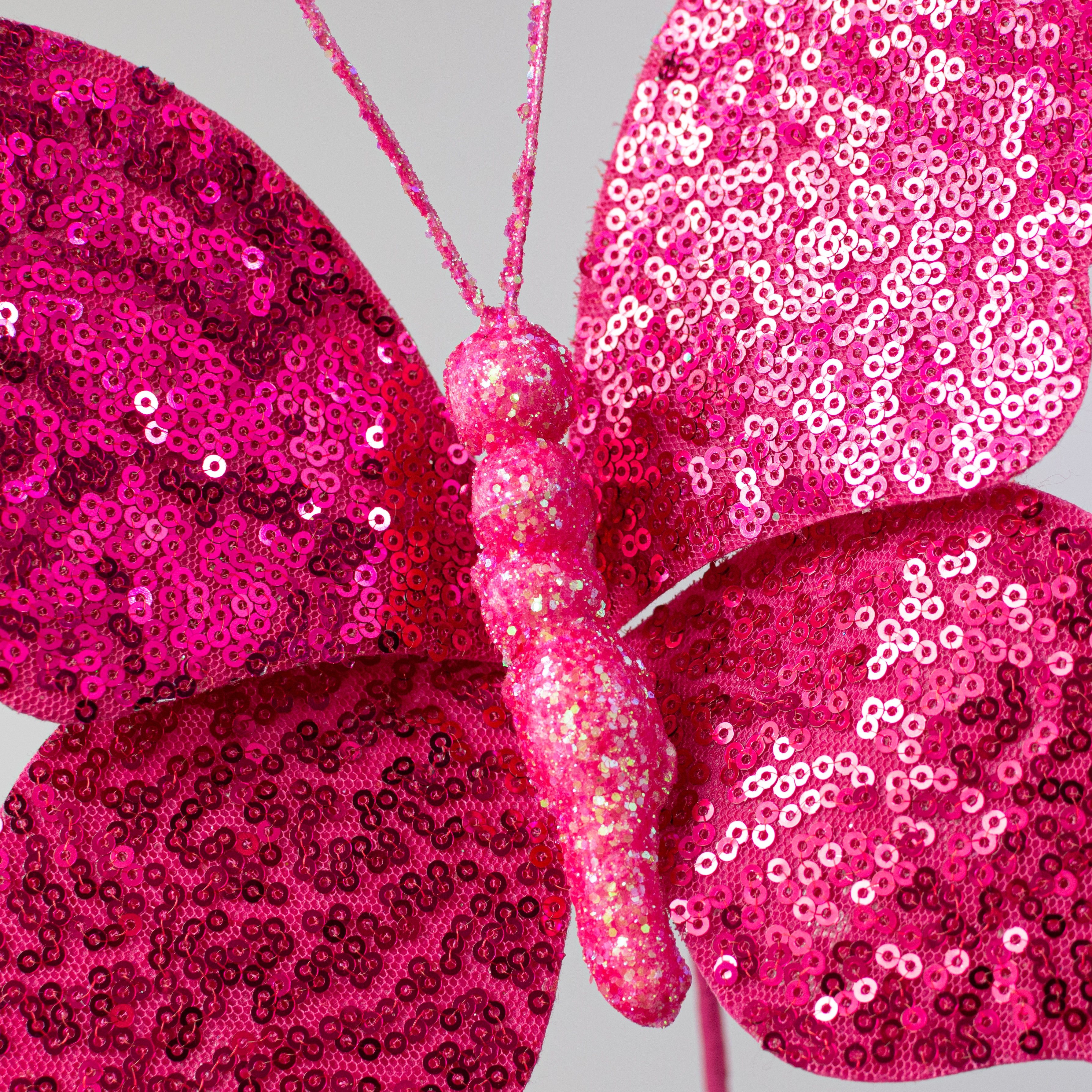 11" Sequin Butterfly Pick: Hot Pink
