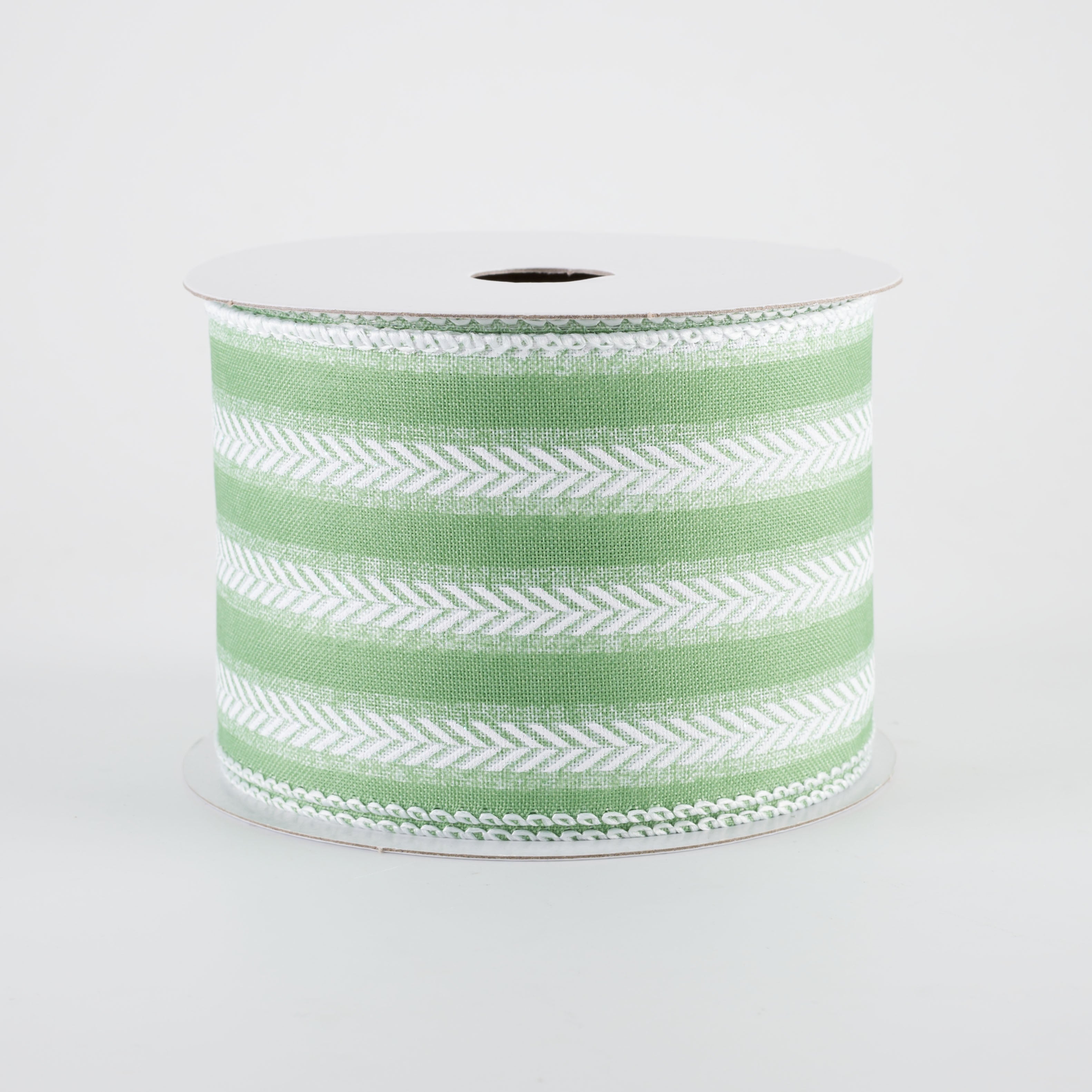 2.5" Iridescent Herringbone Stripes Ribbon: Mint Green & White (10 Yards)