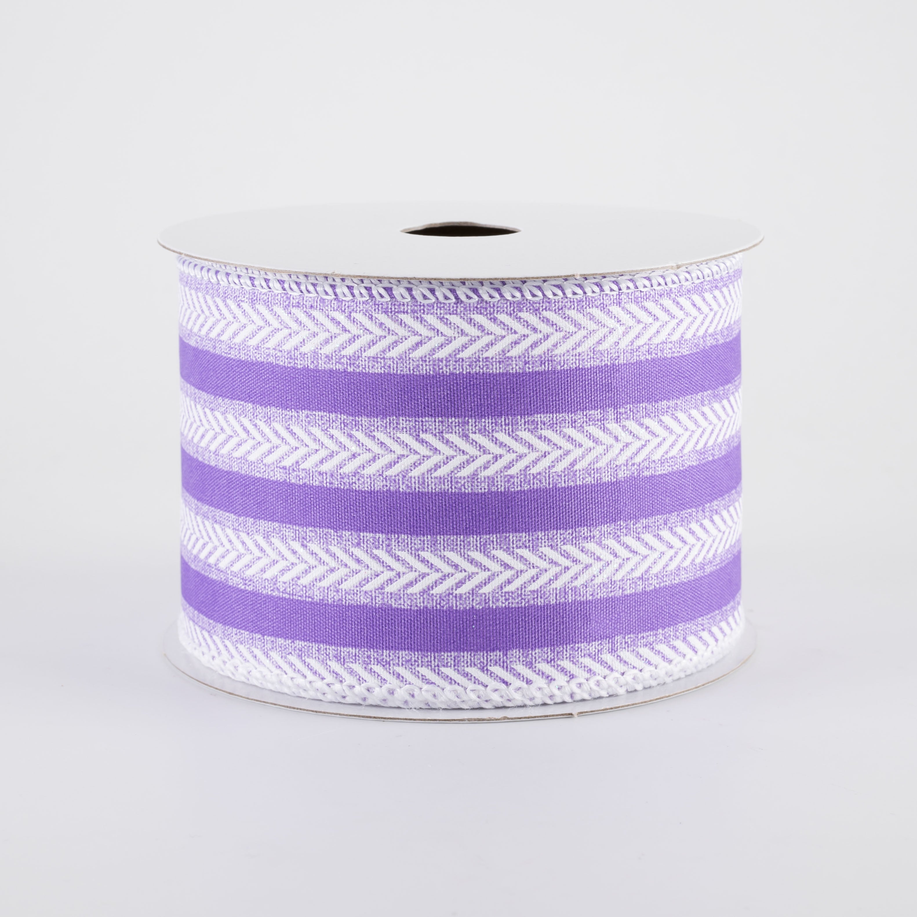 2.5" Iridescent Herringbone Stripes Ribbon: Purple & White (10 Yards)