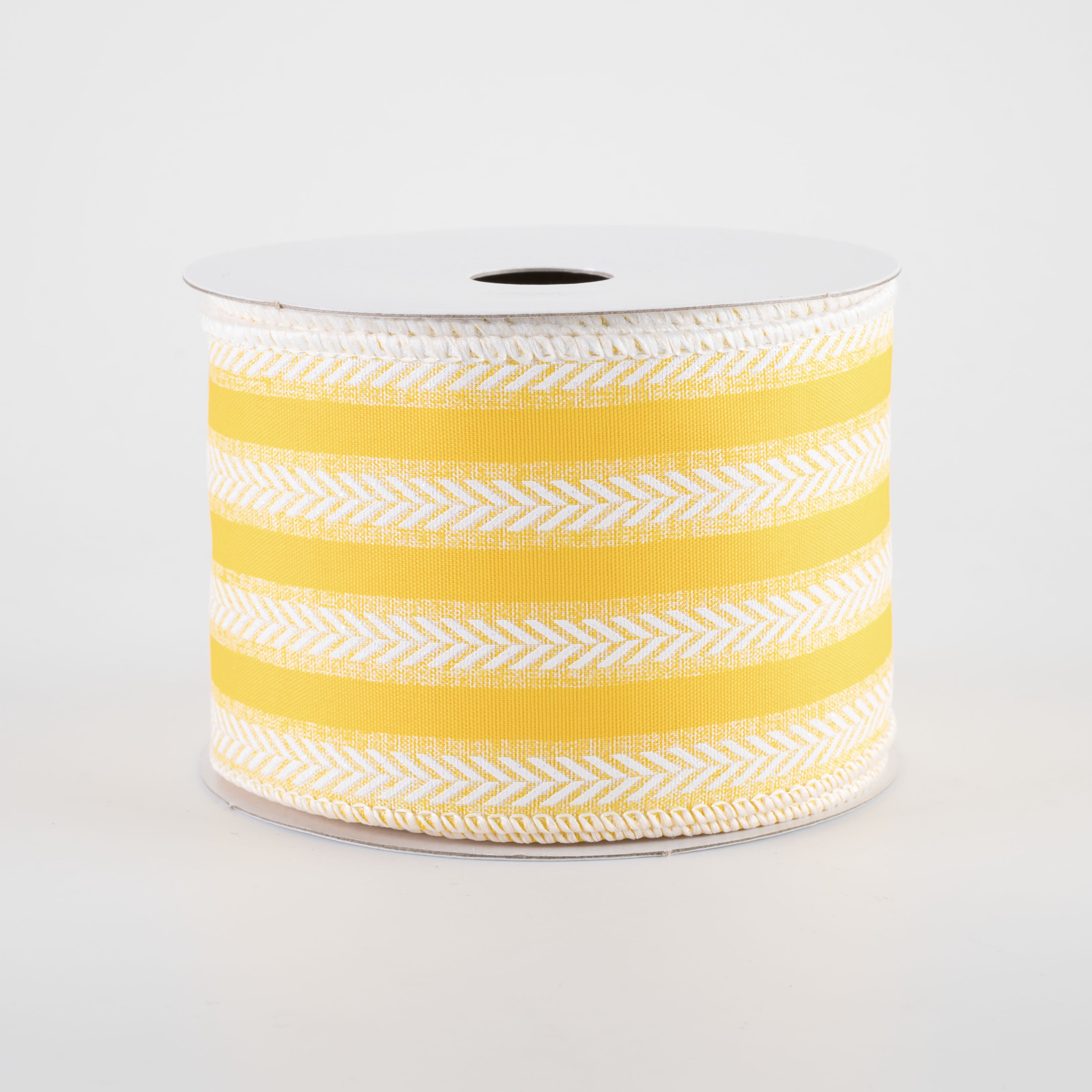 2.5" Iridescent Herringbone Stripes Ribbon: Yellow & White (10 Yards)