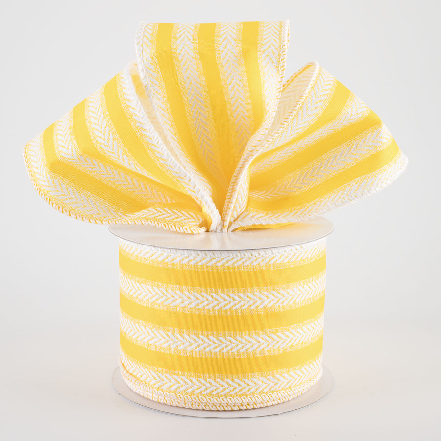 2.5" Iridescent Herringbone Stripes Ribbon: Yellow & White (10 Yards)