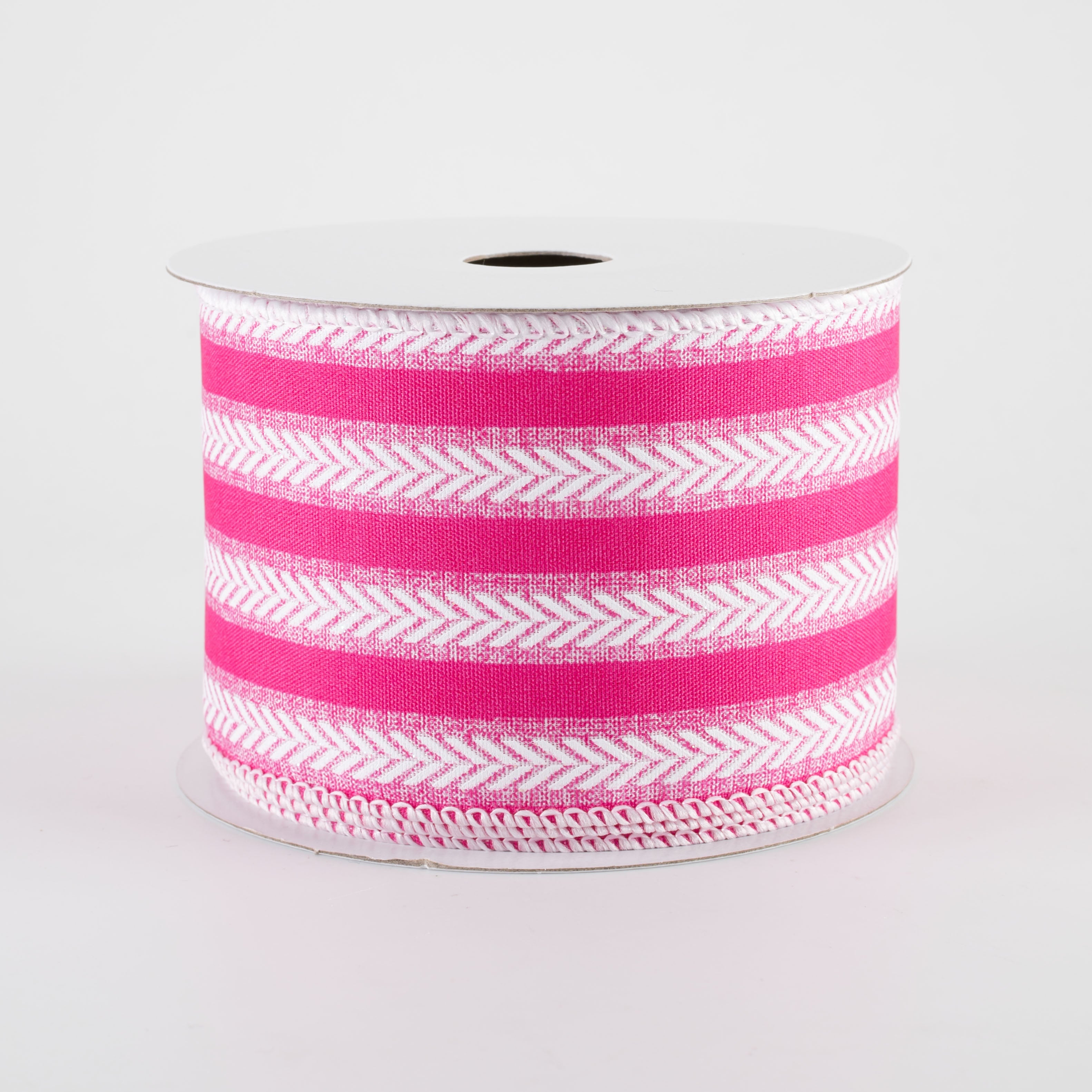 2.5" Iridescent Herringbone Stripes Ribbon: Fuchsia Pink & White (10 Yards)
