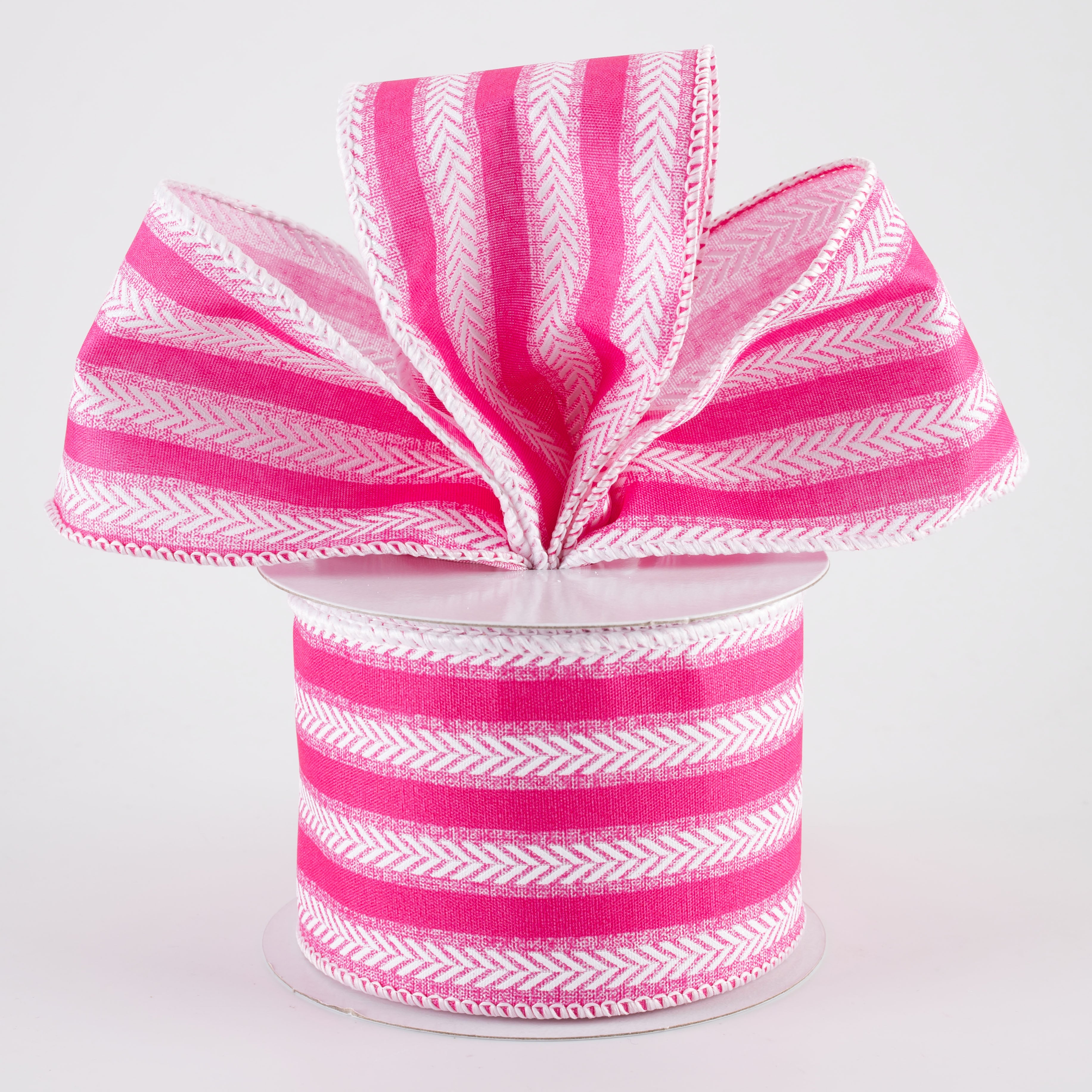 2.5" Iridescent Herringbone Stripes Ribbon: Fuchsia Pink & White (10 Yards)