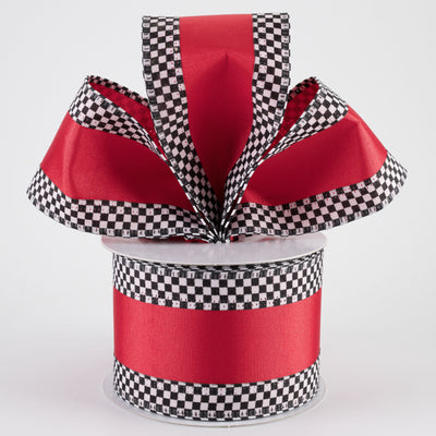 2.5" Ribbed Satin Check Edge Ribbon: Red (10 Yards)
