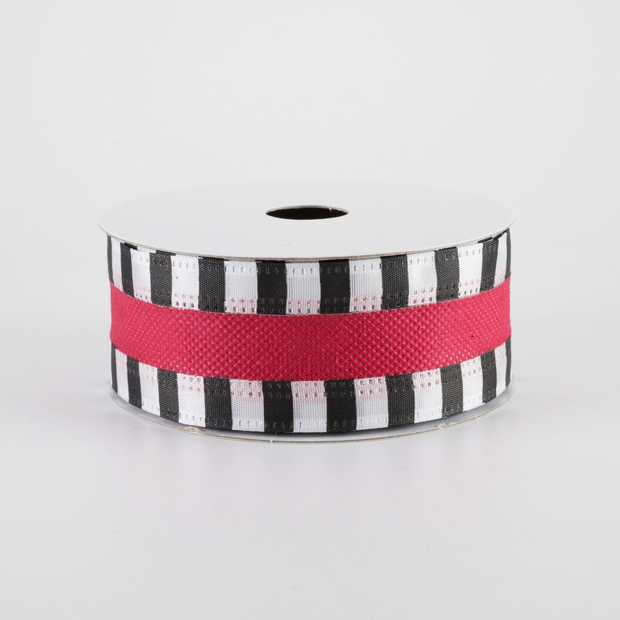 1.5" Striped Edge Breeze Ribbon: Red, Black & White (10 Yards)