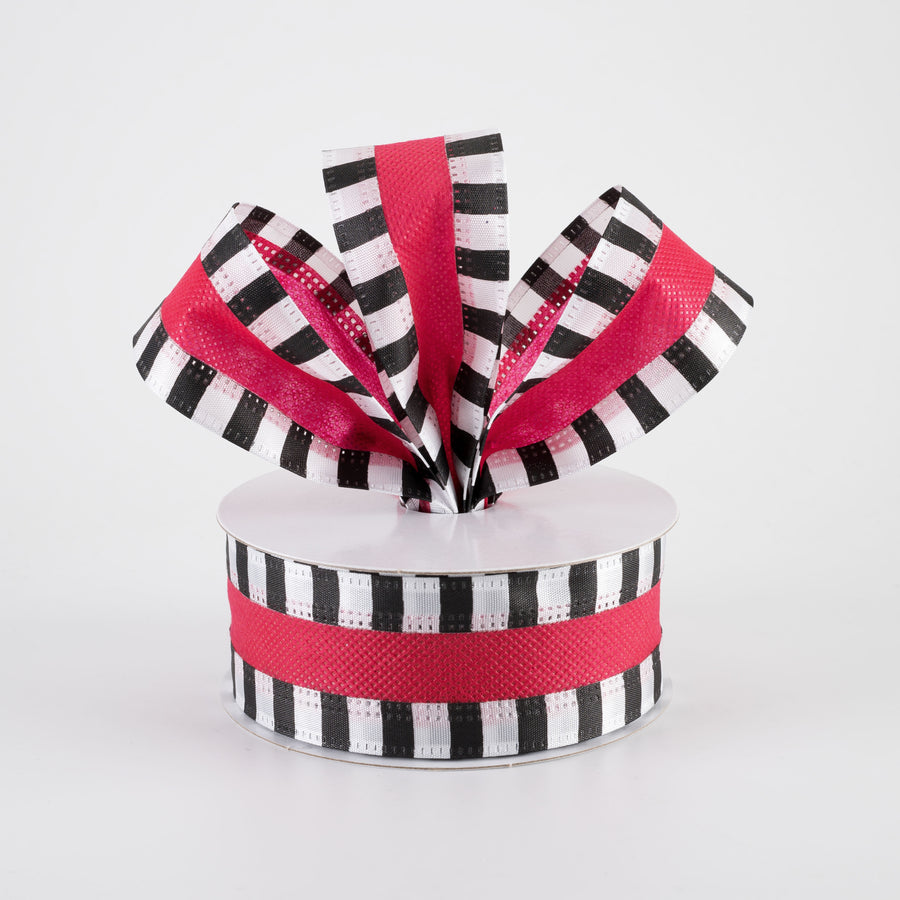 1.5" Striped Edge Breeze Ribbon: Red, Black & White (10 Yards)