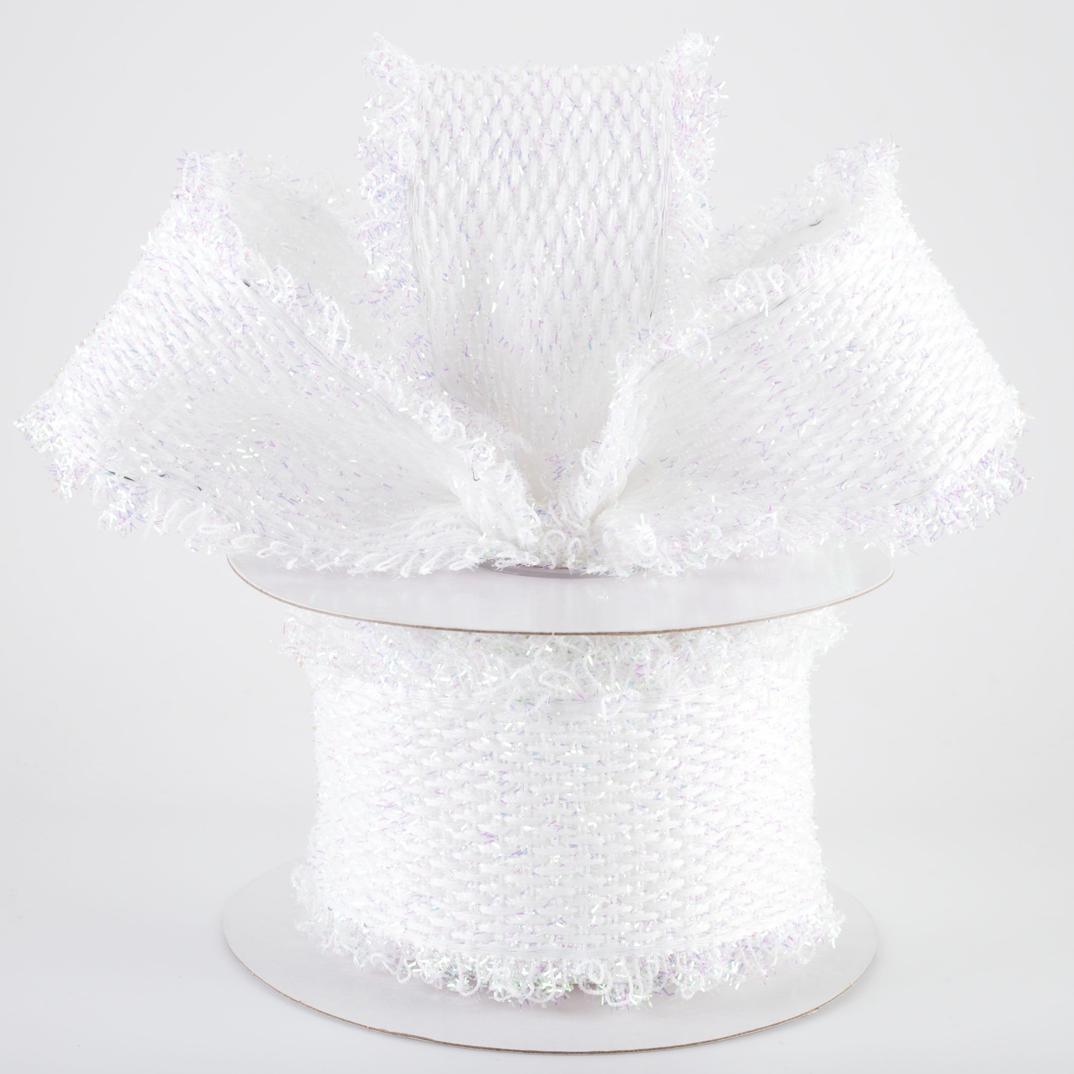 2.5" Loopy Edge Ribbon: White Iridescent (5 Yards)