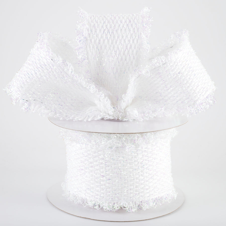 2.5" Loopy Edge Ribbon: White Iridescent (5 Yards)