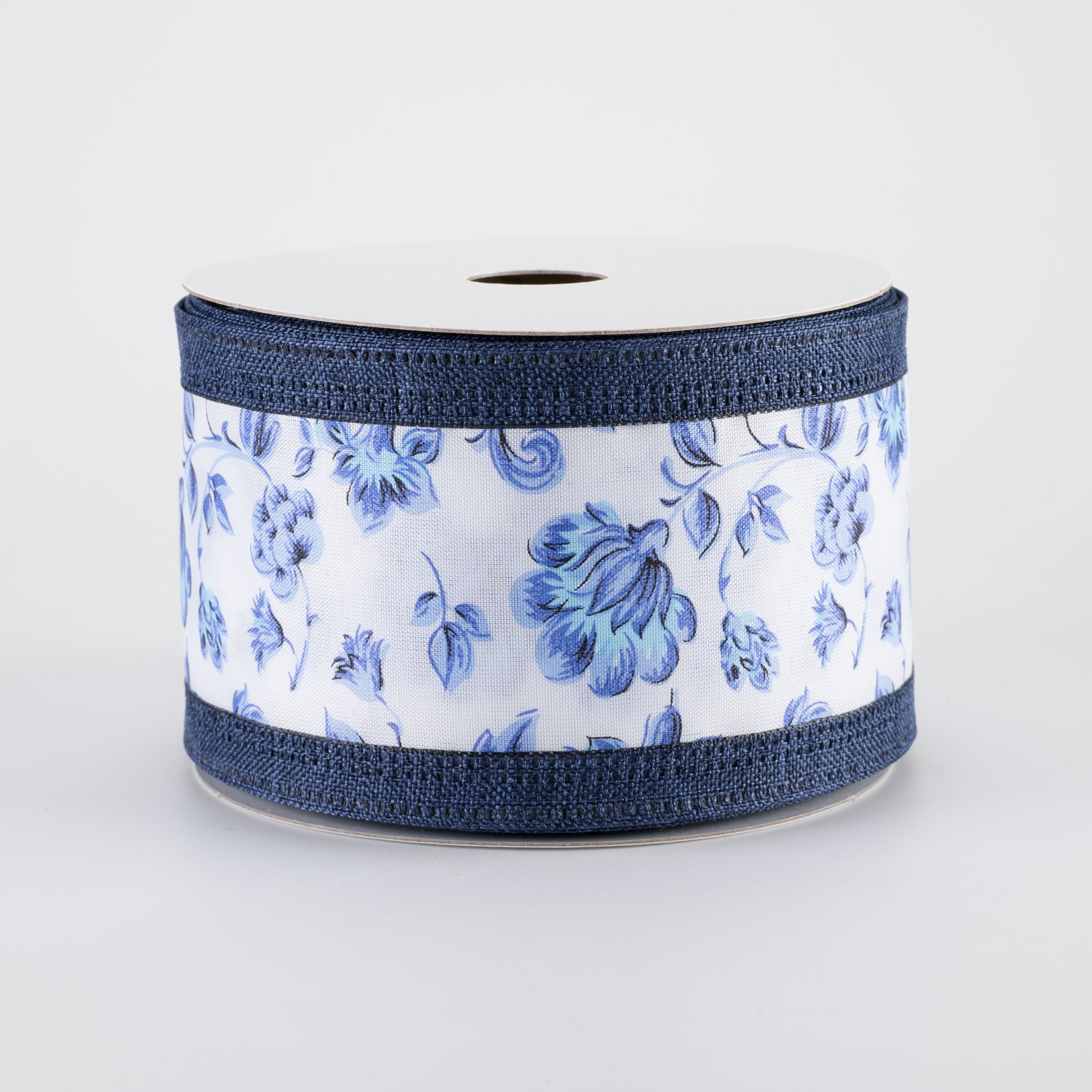 2.5" Linen Edge Blue Toile Ribbon: Navy (10 Yards)