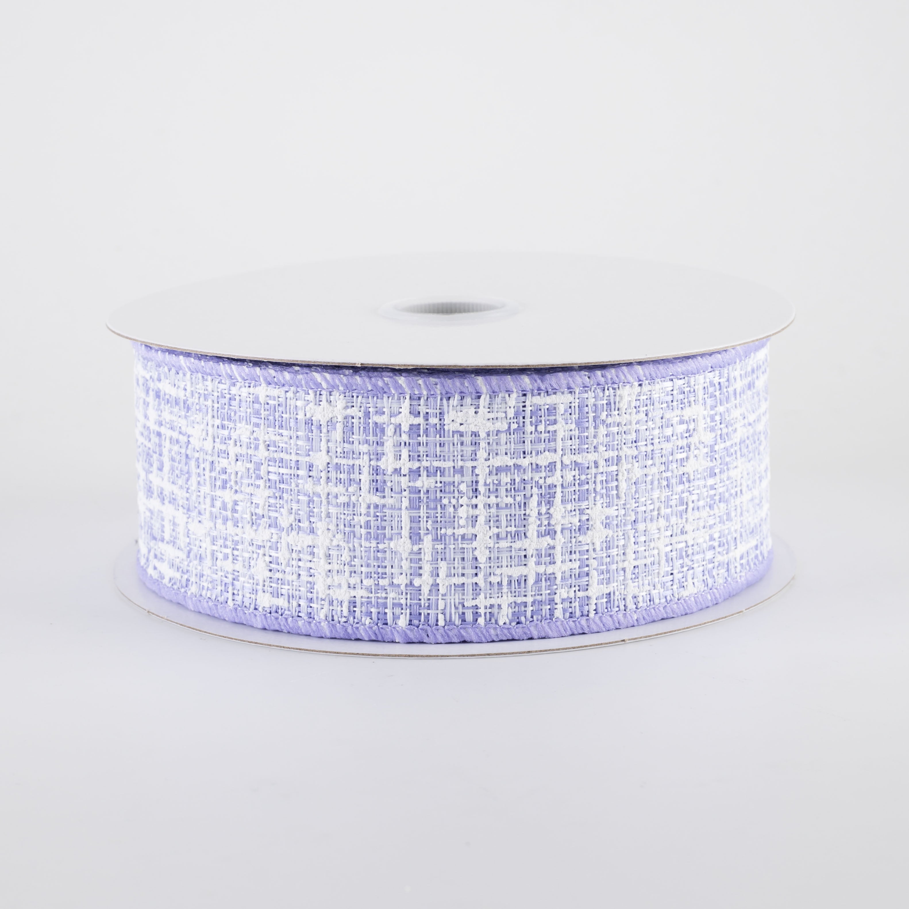 1.5" Embellished Tweed Ribbon: Lavender Purple & White (10 Yards)