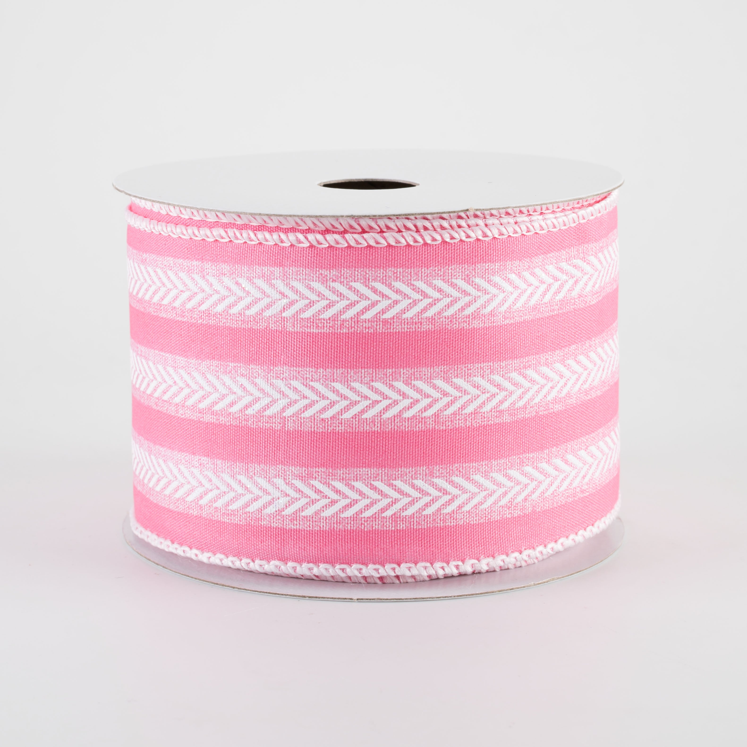 2.5" Iridescent Herringbone Stripes Ribbon: Pink & White (10 Yards)