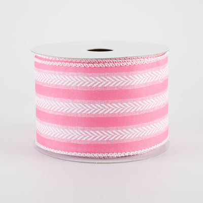 2.5" Iridescent Herringbone Stripes Ribbon: Pink & White (10 Yards)