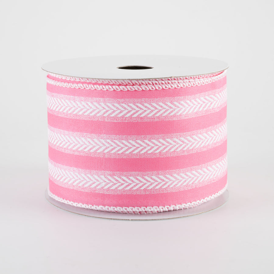 2.5" Iridescent Herringbone Stripes Ribbon: Pink & White (10 Yards)