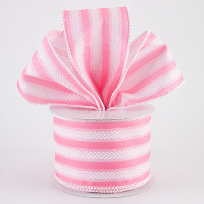 2.5" Iridescent Herringbone Stripes Ribbon: Pink & White (10 Yards)