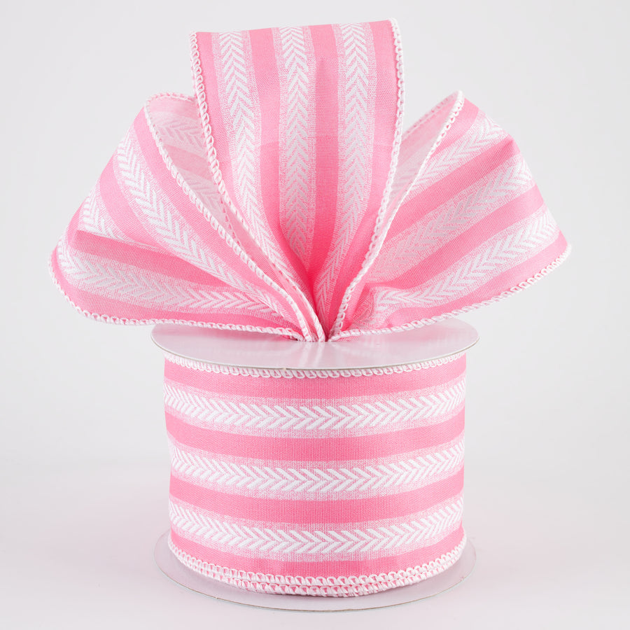 2.5" Iridescent Herringbone Stripes Ribbon: Pink & White (10 Yards)