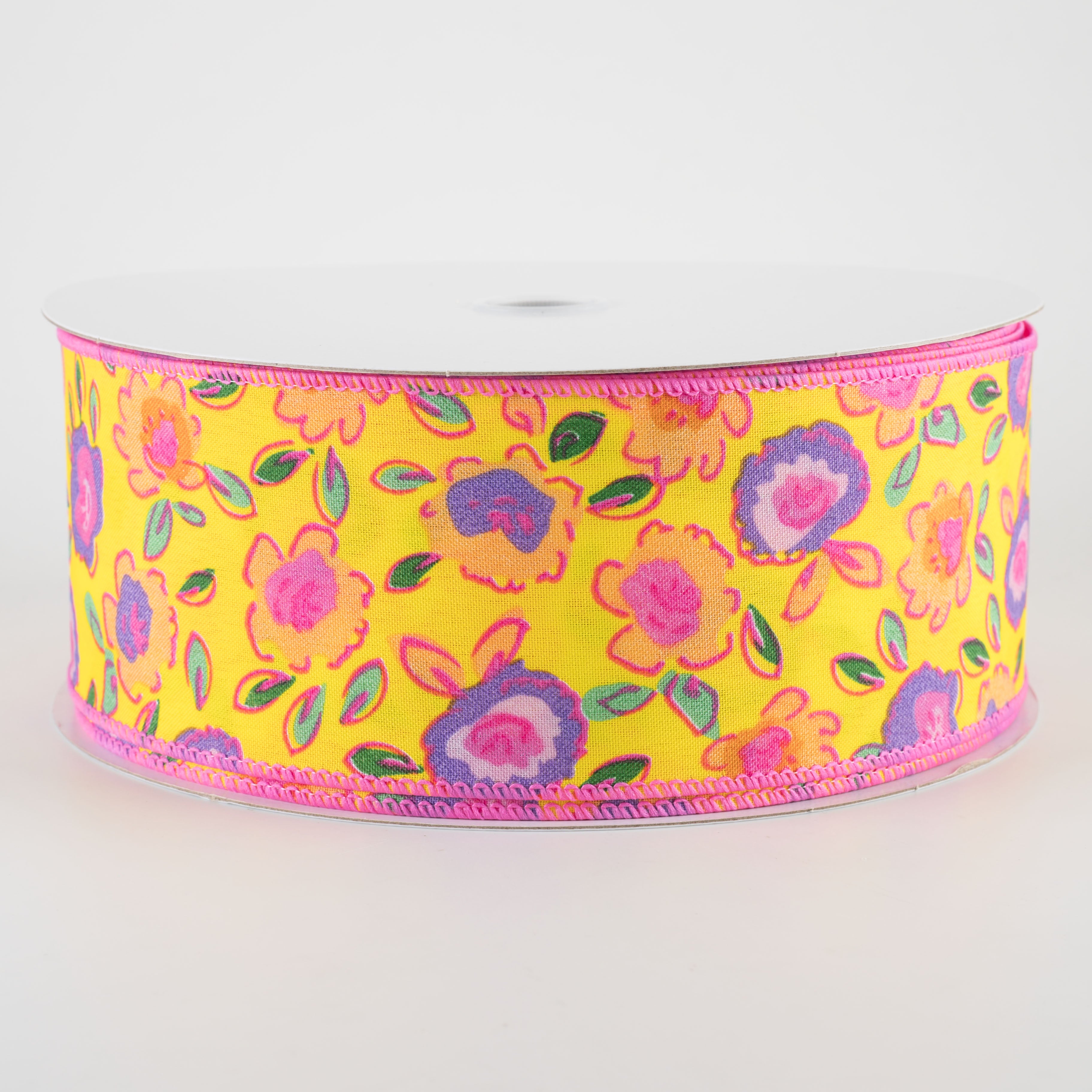 2.5" Funky Flowers Ribbon: Neon on Yellow (50 Yards)