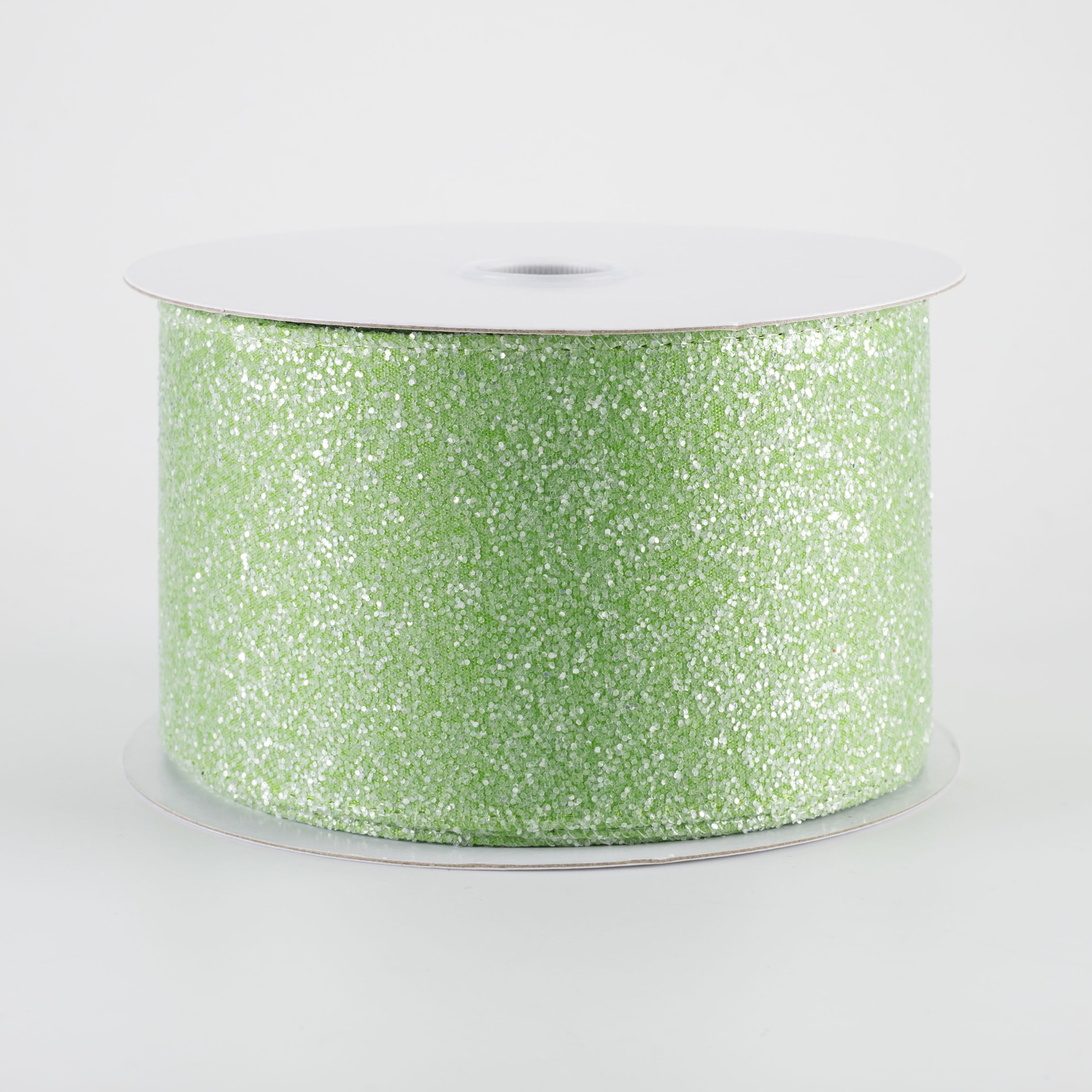 2.5" Candy Glittered Satin Ribbon: Lime Green (10 Yards)