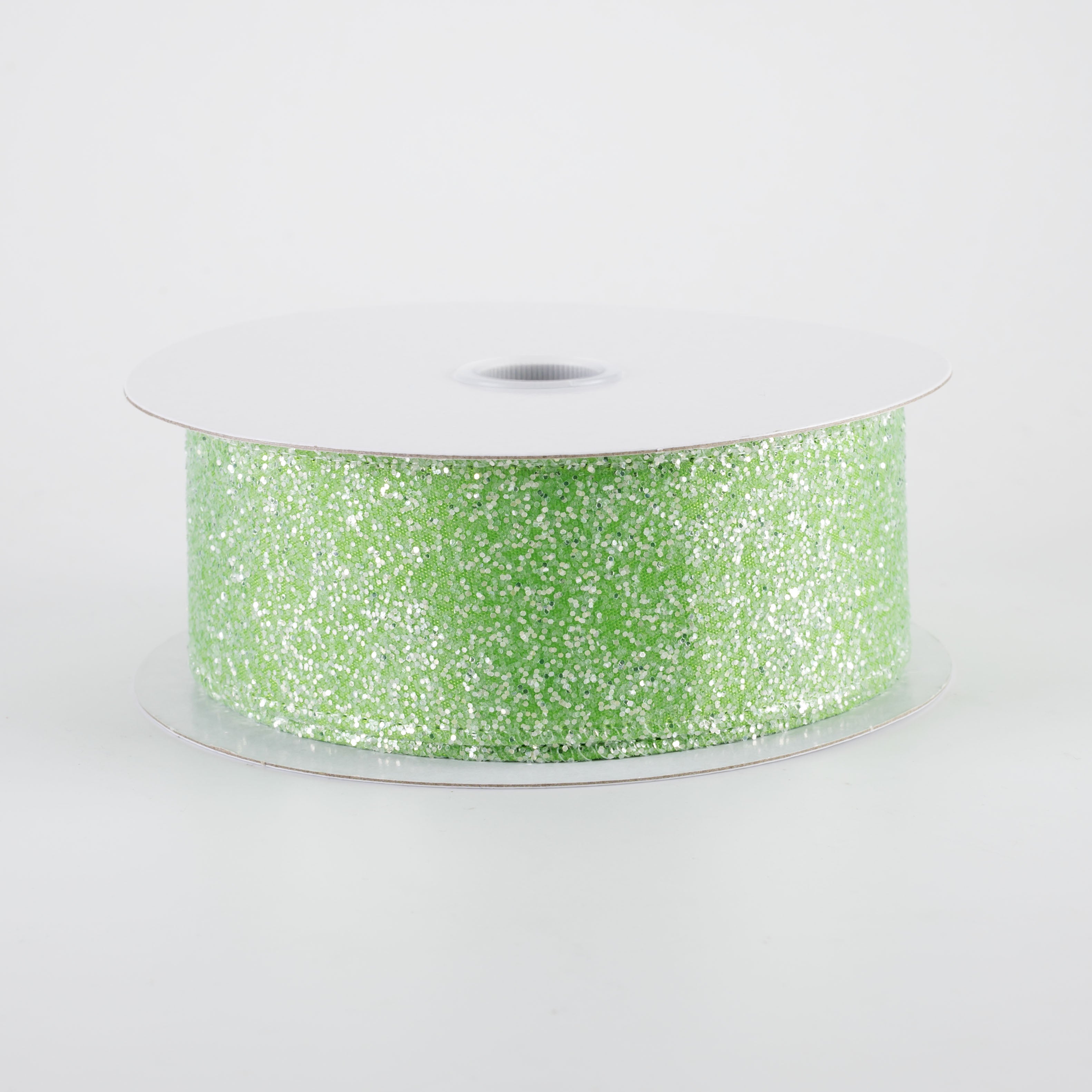 1.5" Candy Glittered Satin Ribbon: Lime Green (10 Yards)