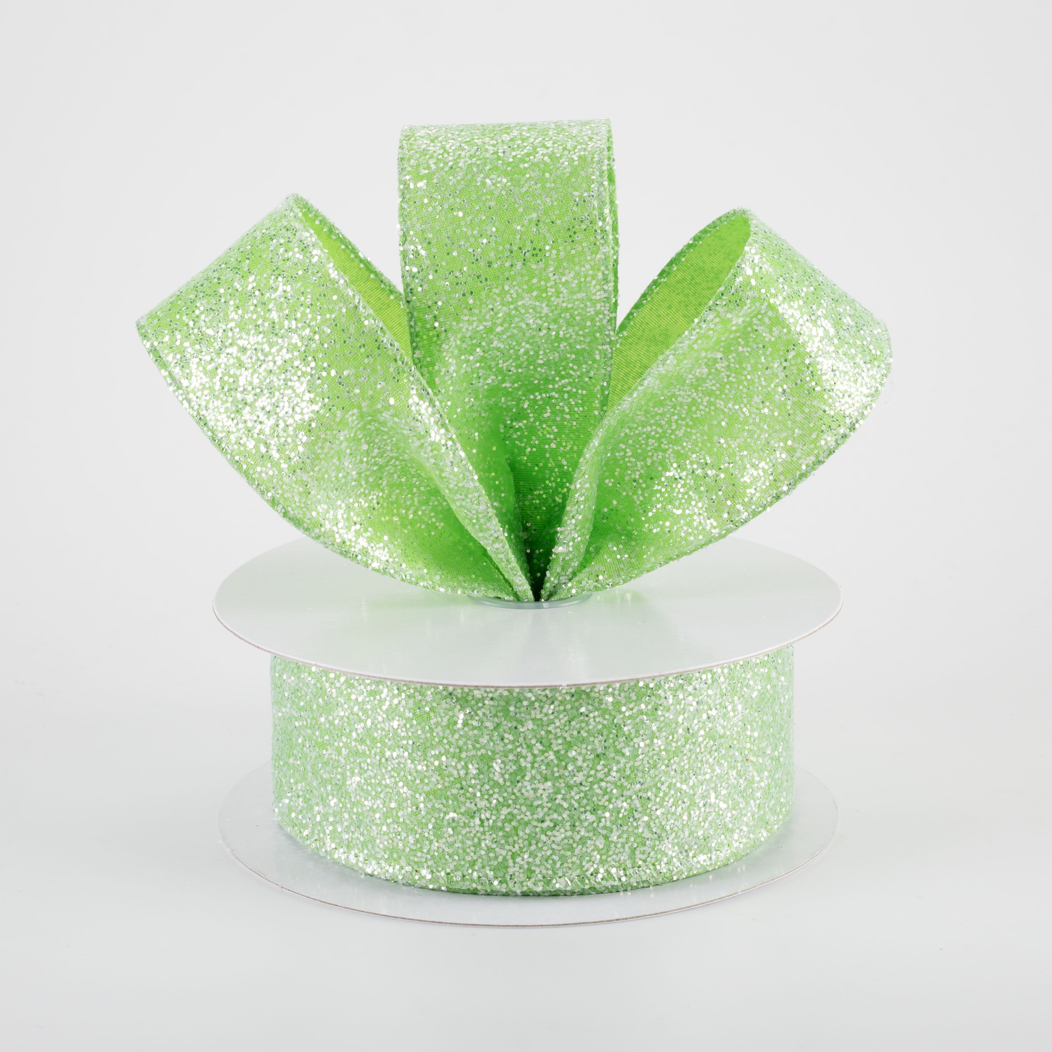 1.5" Candy Glittered Satin Ribbon: Lime Green (10 Yards)