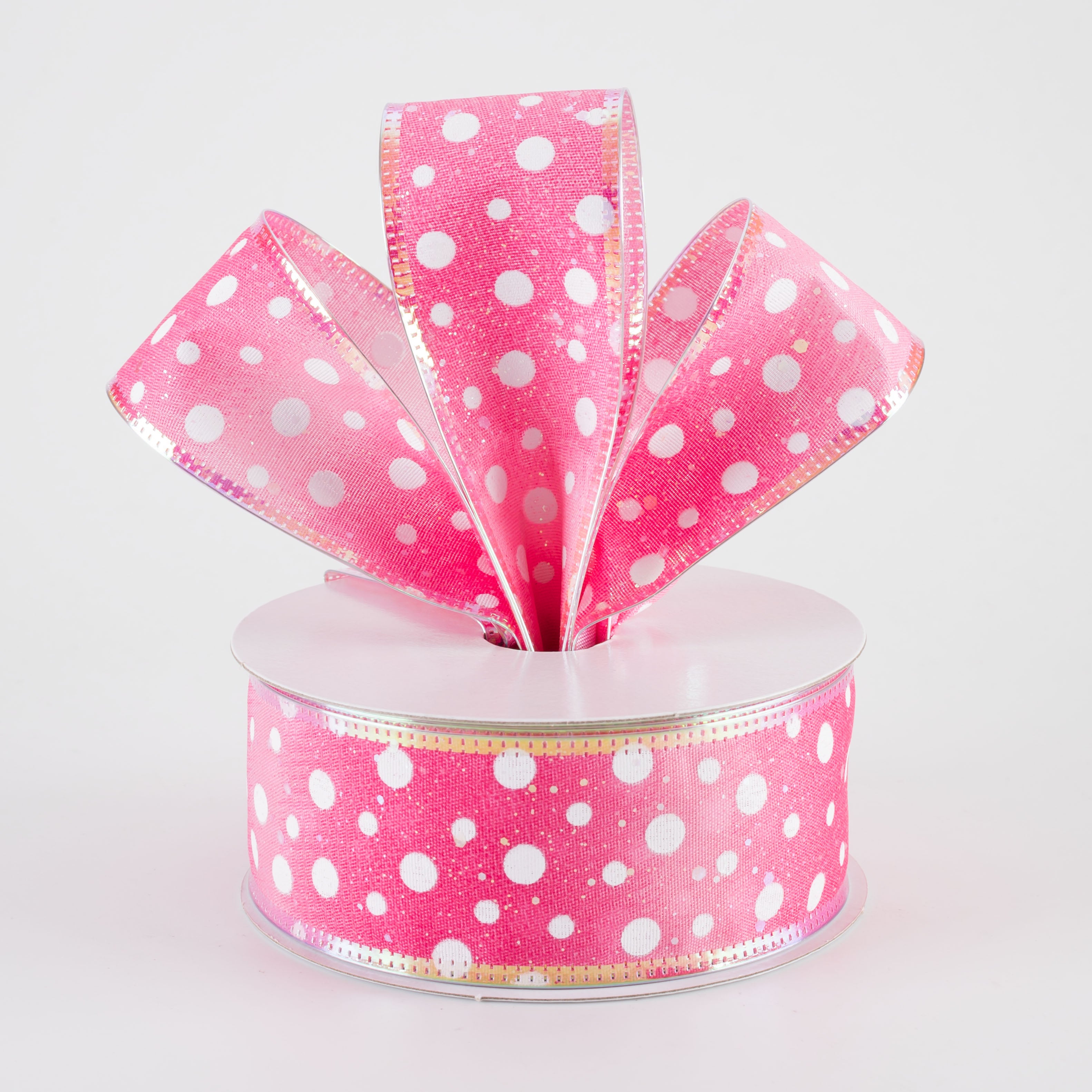 1.5" Dots on Ombre Ribbon: Iridescent Fuchsia Pink & White (10 Yards)