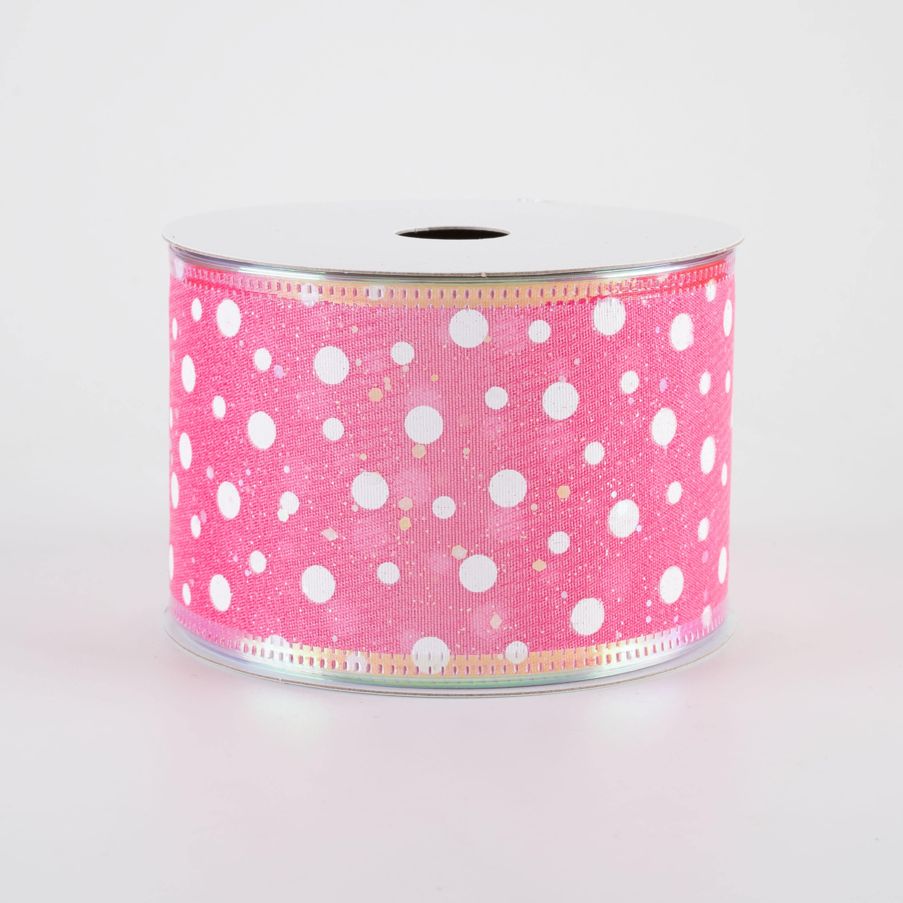 2.5" Dots on Ombre Ribbon: Iridescent Fuchsia Pink & White (10 Yards)