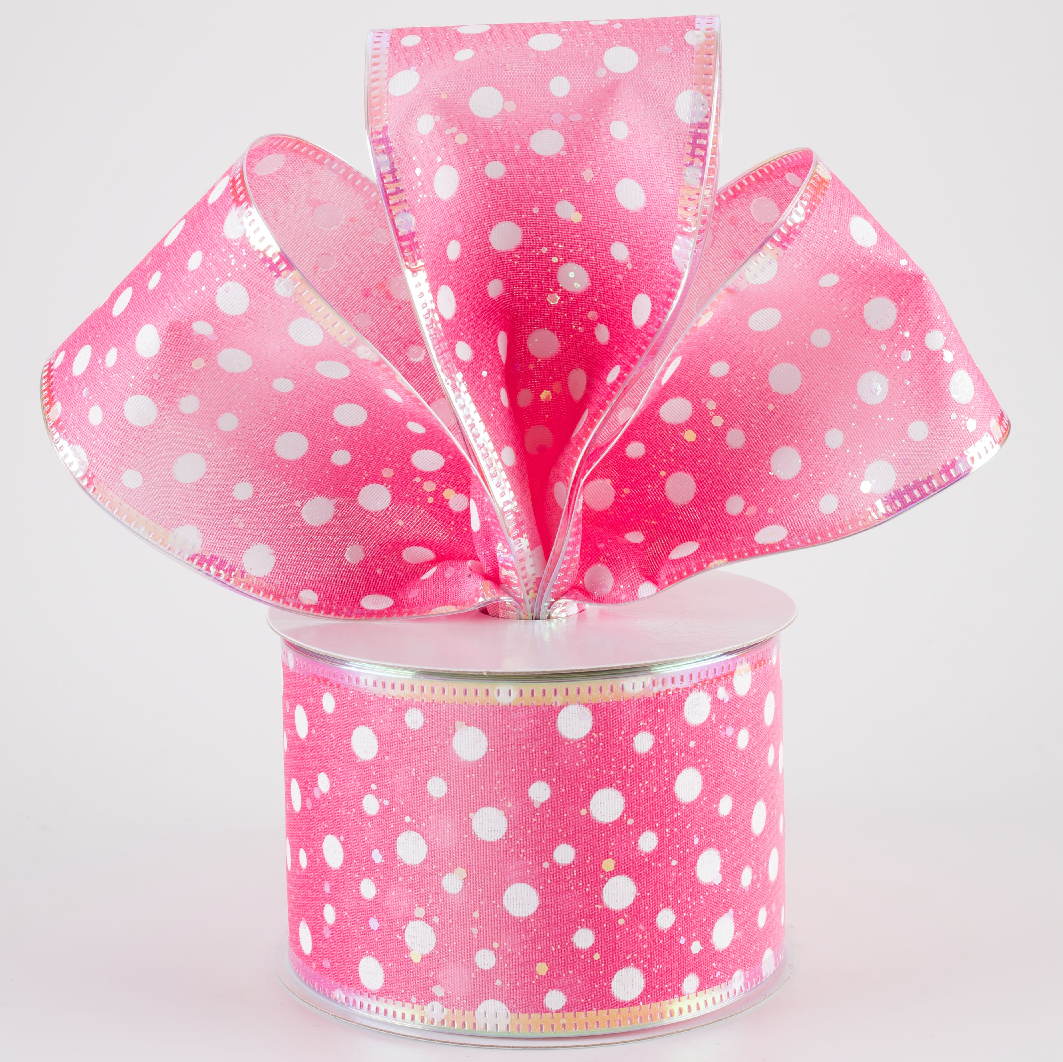 2.5" Dots on Ombre Ribbon: Iridescent Fuchsia Pink & White (10 Yards)
