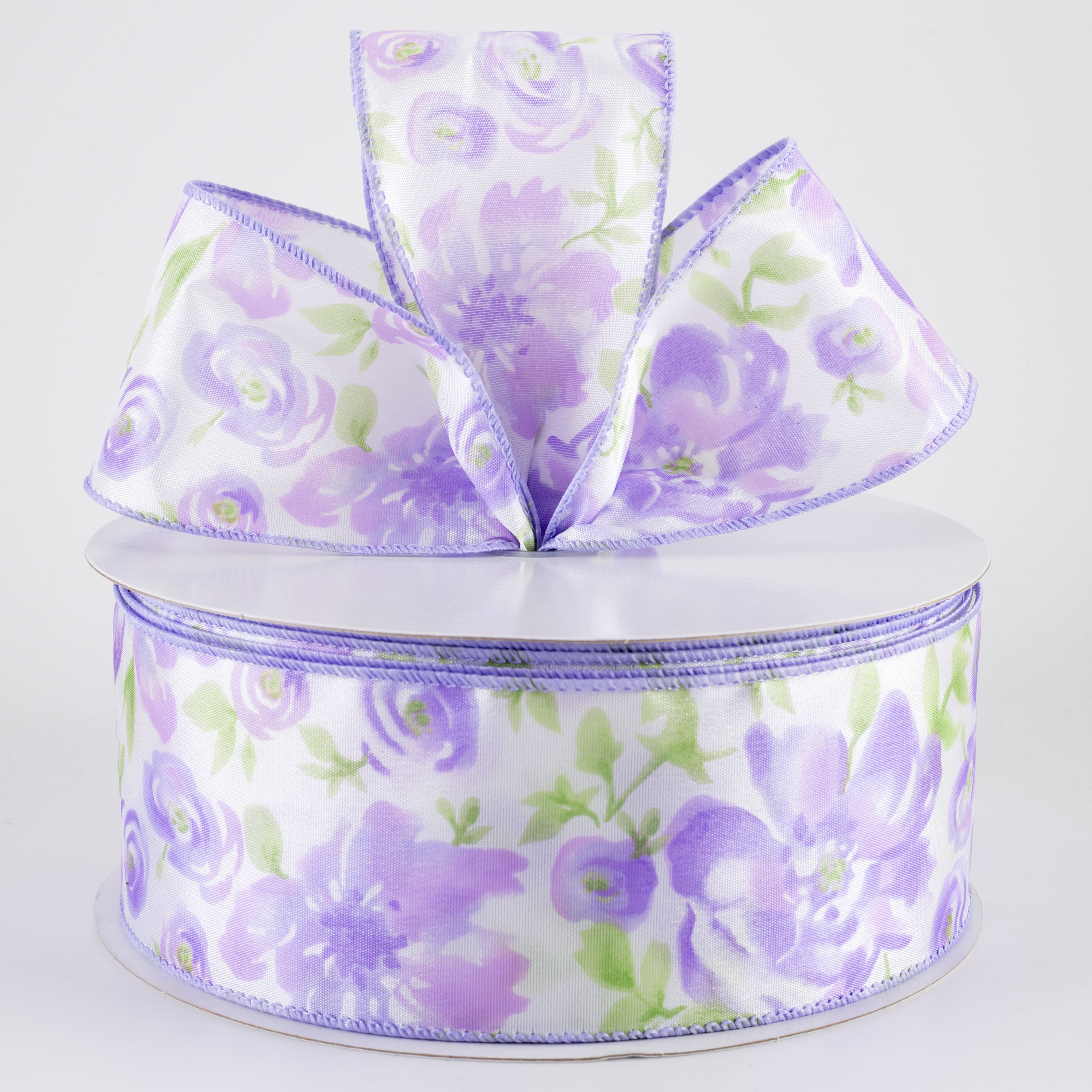 2.5" Watercolor Roses Ribbon: Lavender (50 Yards)