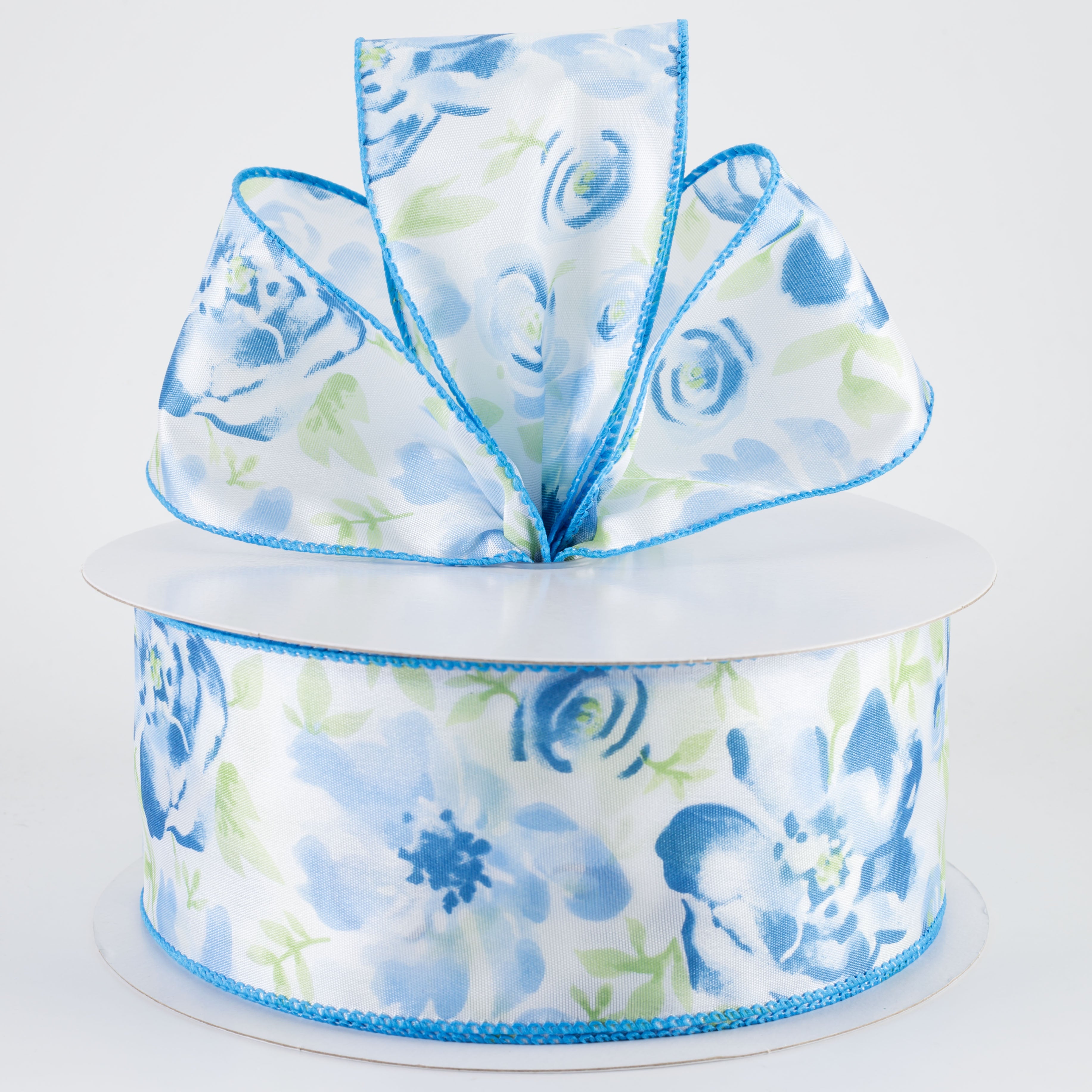 2.5" Watercolor Roses Ribbon: Blue (50 Yards)