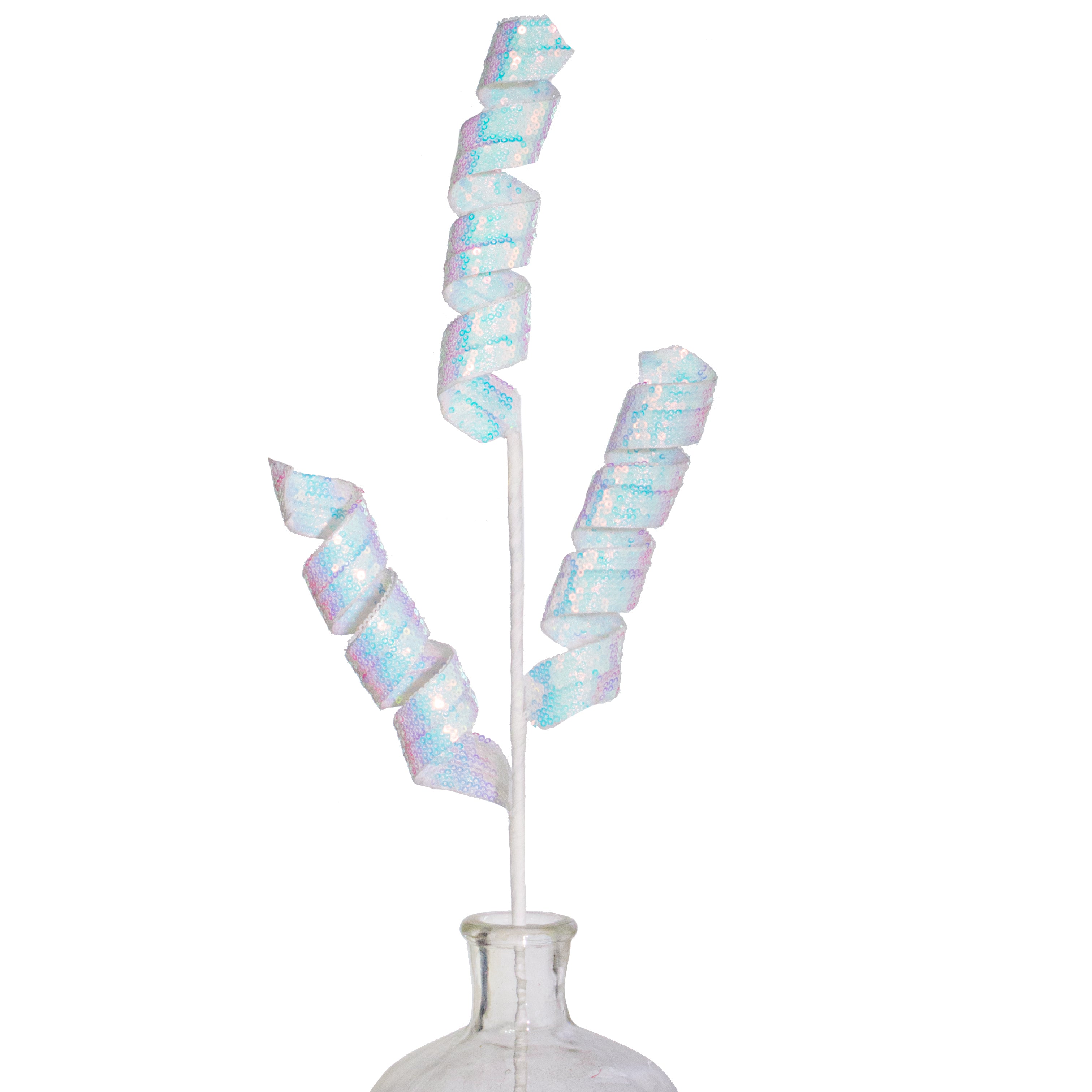 24" Sequin Frizzy Curly Spray: Iridescent White