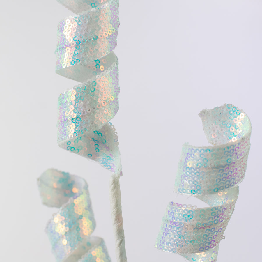 24" Sequin Frizzy Curly Spray: Iridescent White